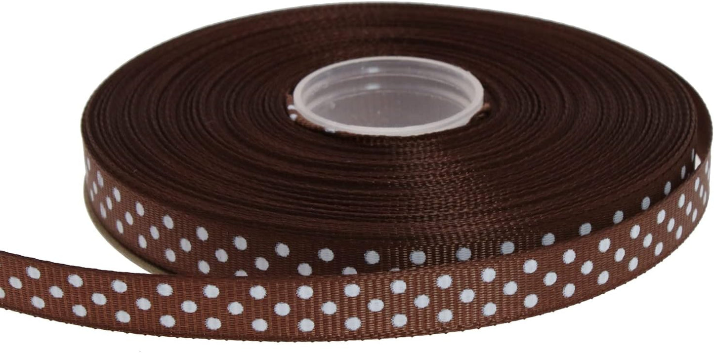 Polka Dot Grosgrain Ribbon 25 Yard Each Roll 100% Polyester (3/8", Coffee)