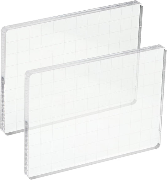 PATIKIL 5" x 3.5" Acrylic Stamp Block, 2 Pack Clear Stamping Block with Grid Lines Decorative Mounting Blocks Square for Scrapbooking DIY Crafts Card Making