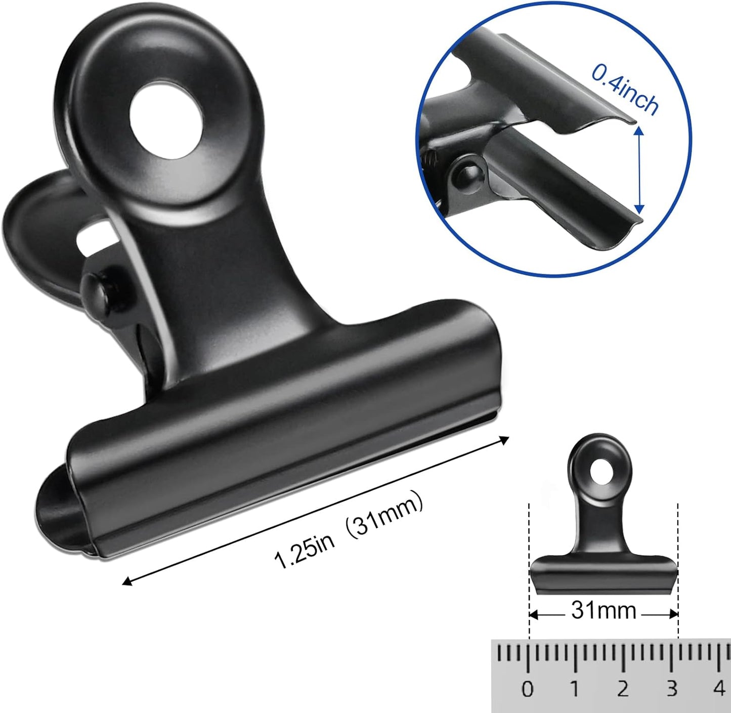 30 Pack Bulldog Clips 1.25 Inches Small Hinge Paper Clips Metal Hinge Clips for Crafts, Food Bags, Drawings, Photos at Home Kitchen & Office Usage, Black, 31mm