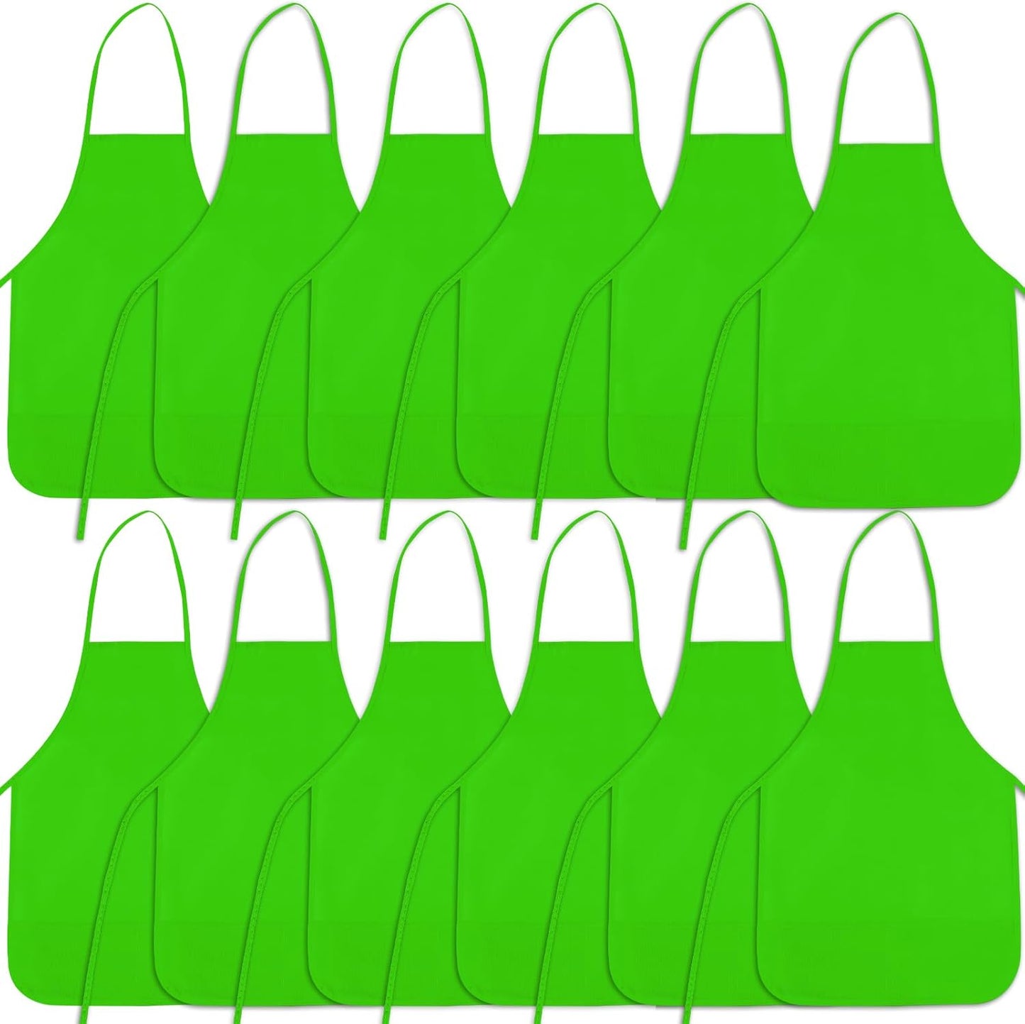 12 Pieces Green Kids Painting Aprons With 2 Roomy Pockets for Art, Activity, Kitchen, and Crafts