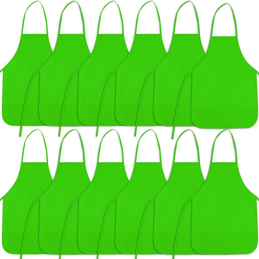 12 Pieces Green Kids Painting Aprons With 2 Roomy Pockets for Art, Activity, Kitchen, and Crafts