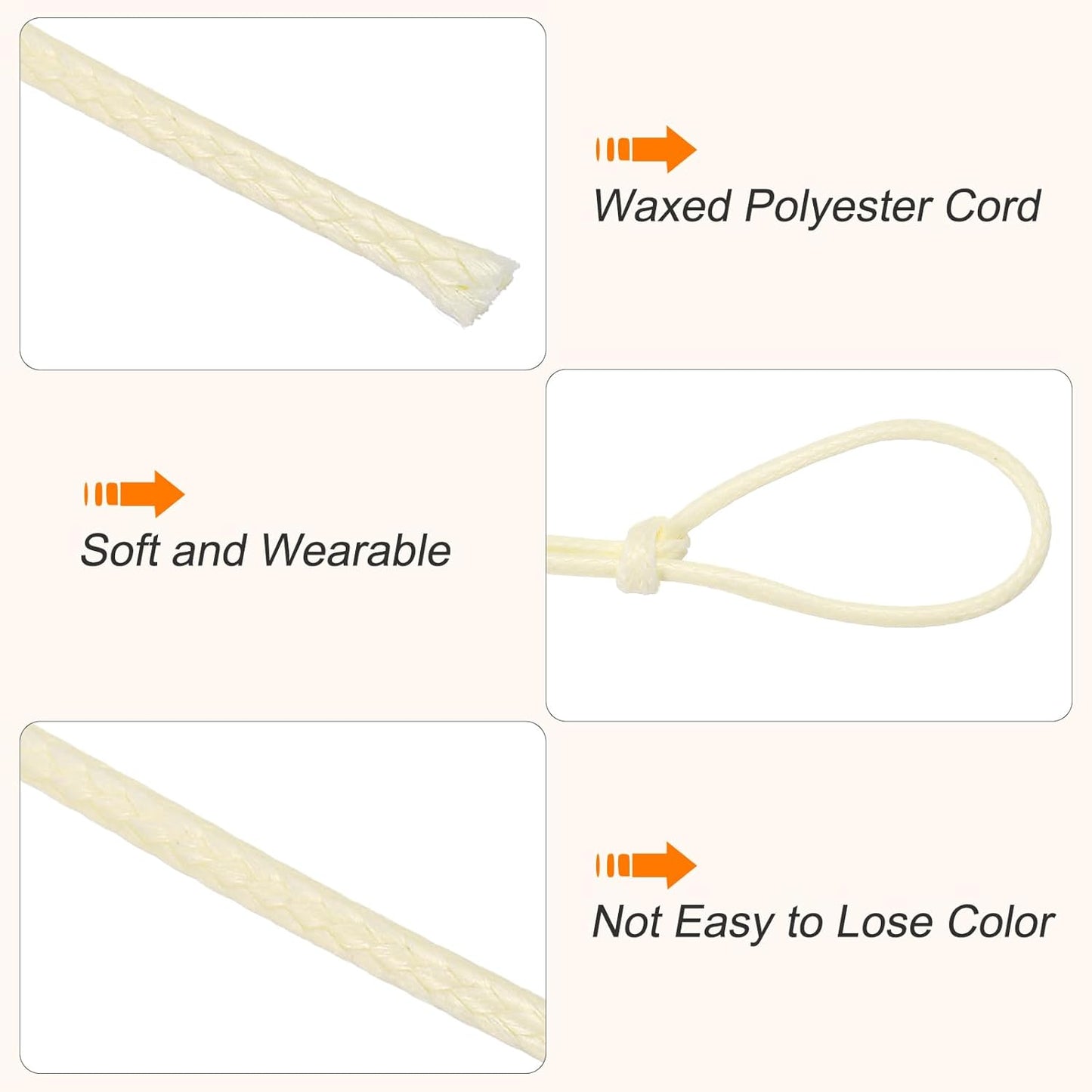 MECCANIXITY Waxed Cord 1mm Waxed Thread 87 Yard Wax String Leather Cord for Bracelet Making, Necklaces, Beading, Jewelry Making and DIY Crafts(Beige)