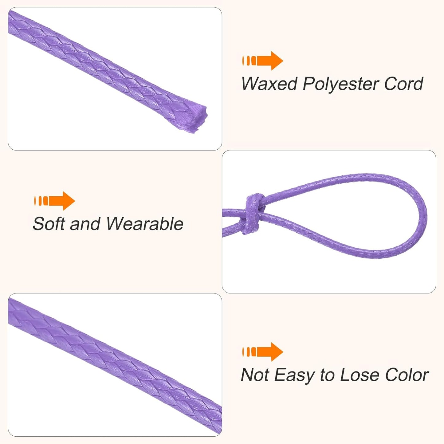 MECCANIXITY Waxed Cord 1.5mm Waxed Thread 87 Yard Wax String Leather Cord for Bracelet Making, Necklaces, Beading, Jewelry Making and DIY Crafts(Light Purple)