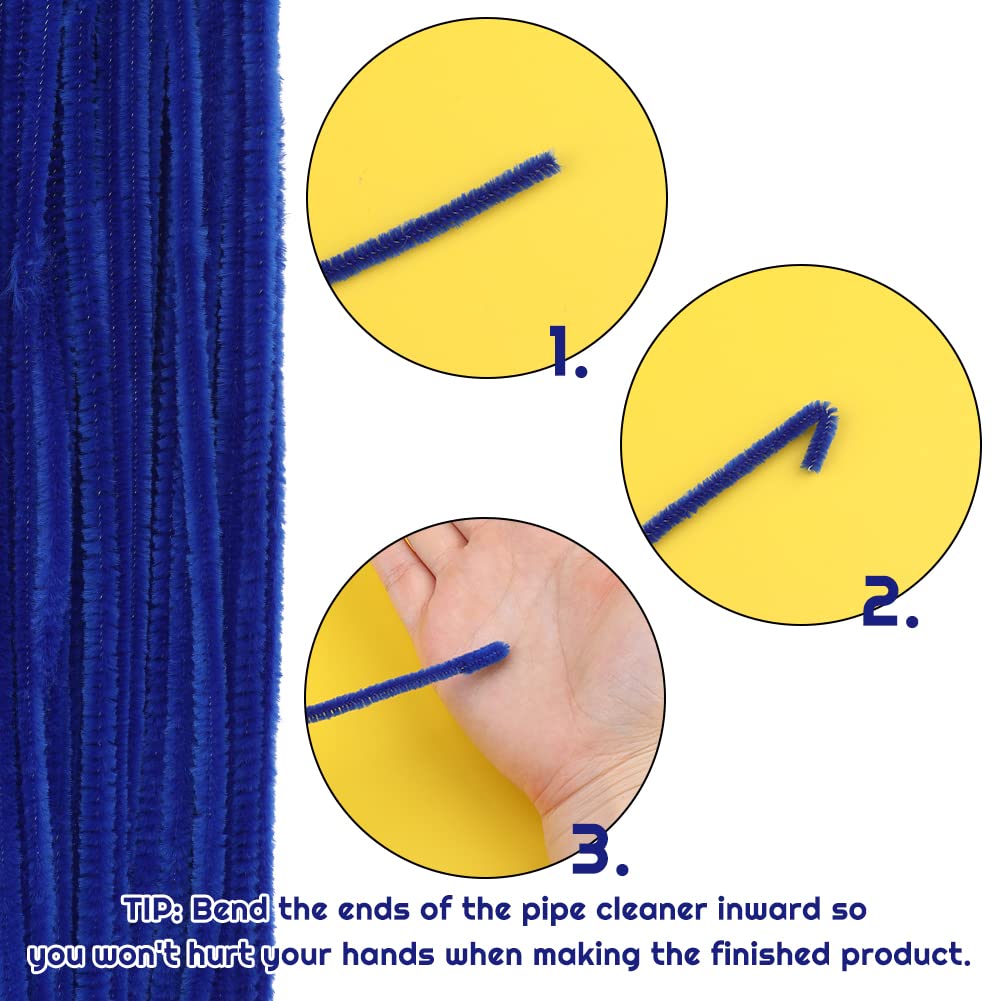 60 PCS Blue Pipe Cleaners,Pipe Cleaners Chenille Stem,Pipe Cleaners Bulk,Art Pipe Cleaners for Creative Home Decoration Supplies and Crafts Project