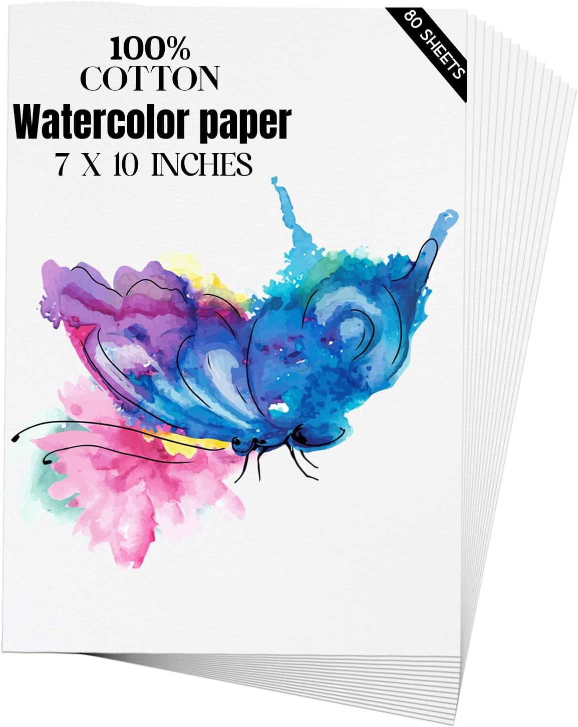 Watercolor Paper 7x10 inches 80 Sheets,Heavyweight Artist Paper 140lb/300GSM Cold Press Natural Cotton Paper for Students Artists Watercolor Drawing
