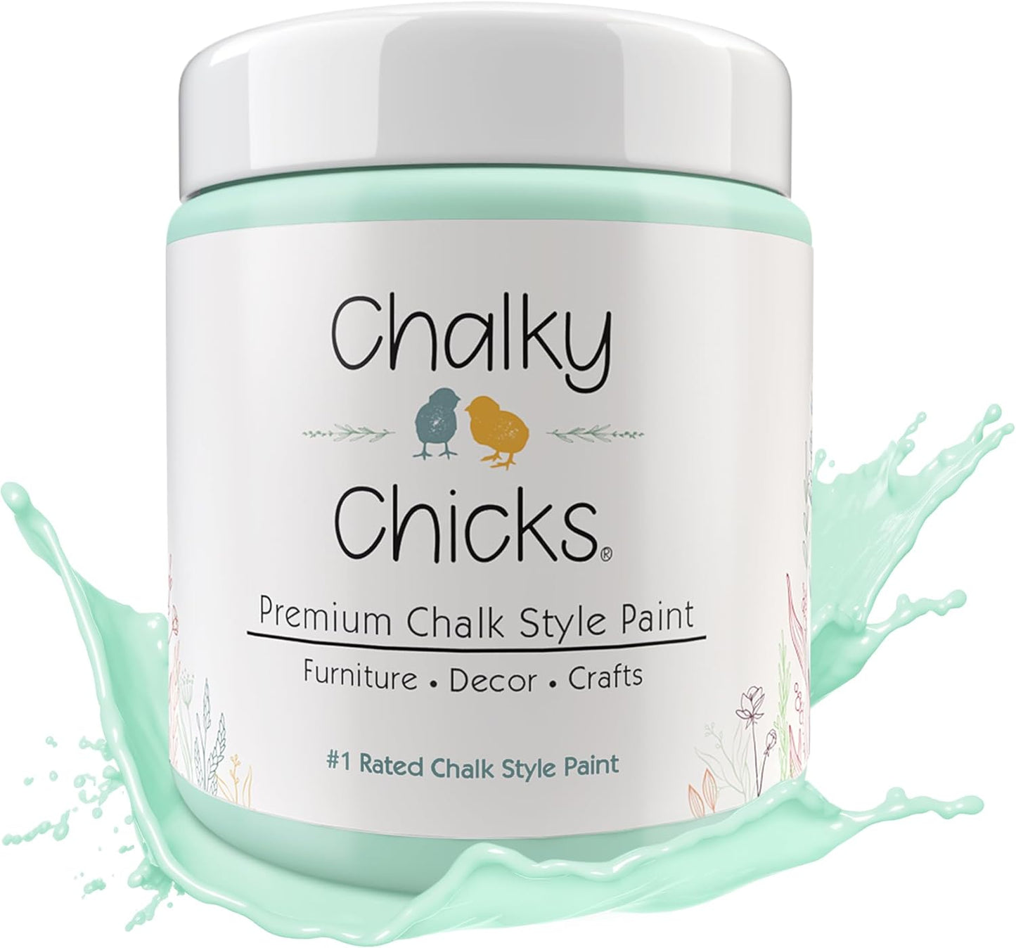 Chalky Chicks All-in-One Chalk Paint for Furniture or Cabinet - 16 Fl Oz - Matte Finish Wintergreen (Mint) for Metal, Wood Furniture Paint - No Sanding All-in-One for Home Decor & Crafts, USA Made