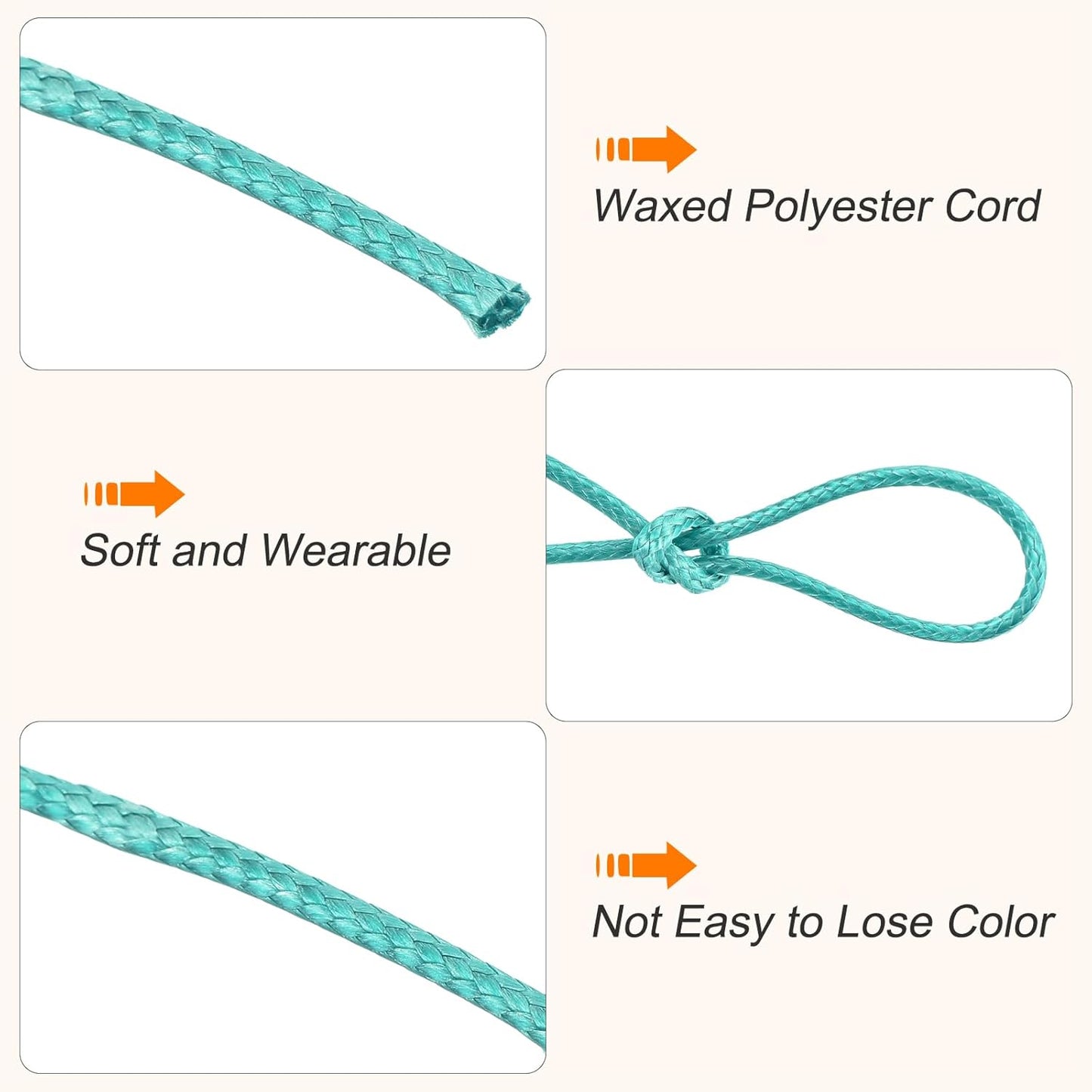MECCANIXITY Waxed Cord 1mm Waxed Polyester Cord 175 Yard Wax String for Bracelet Making,Necklaces, Beading,Jewelry Making and DIY Crafts(Blue-Green)