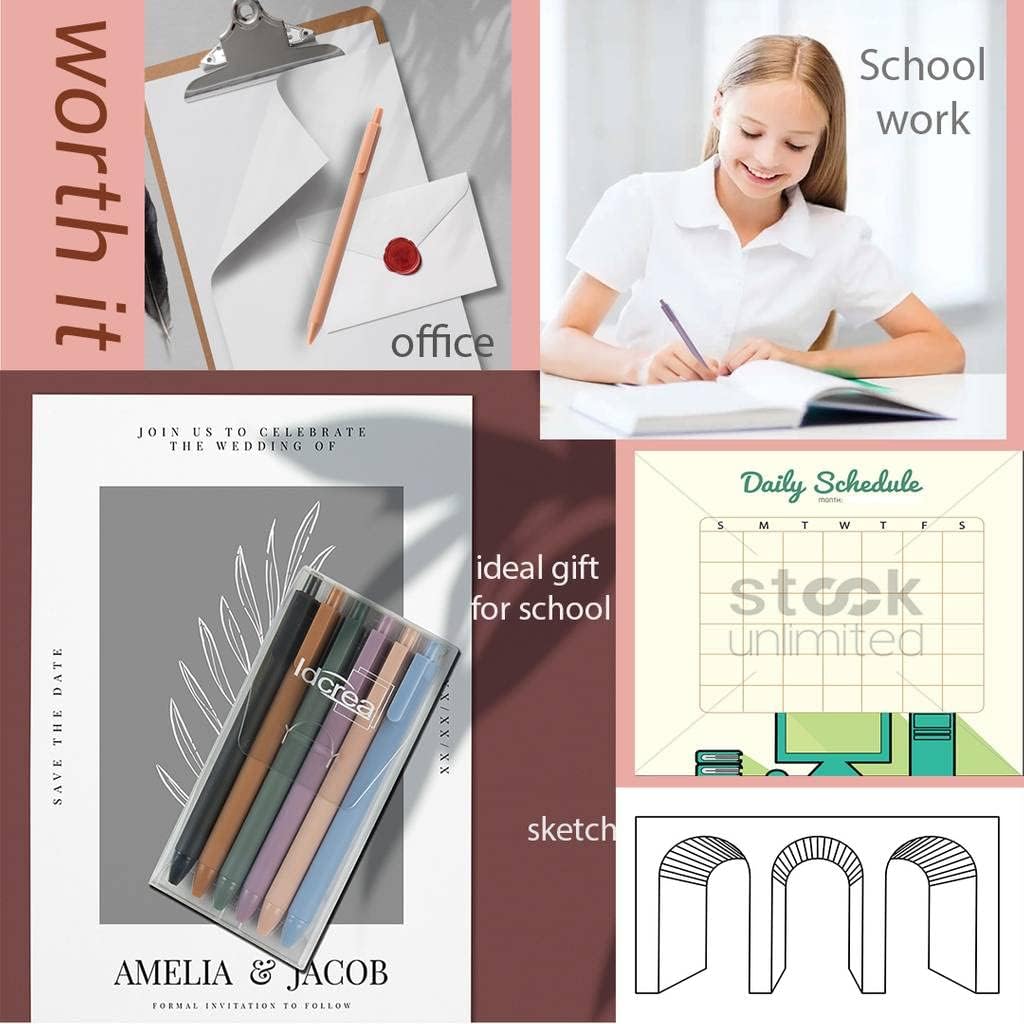 ldcrea Green Gel Pens 0.5 Fine Tip, Black Ink, Silky Grip, 6 Pack