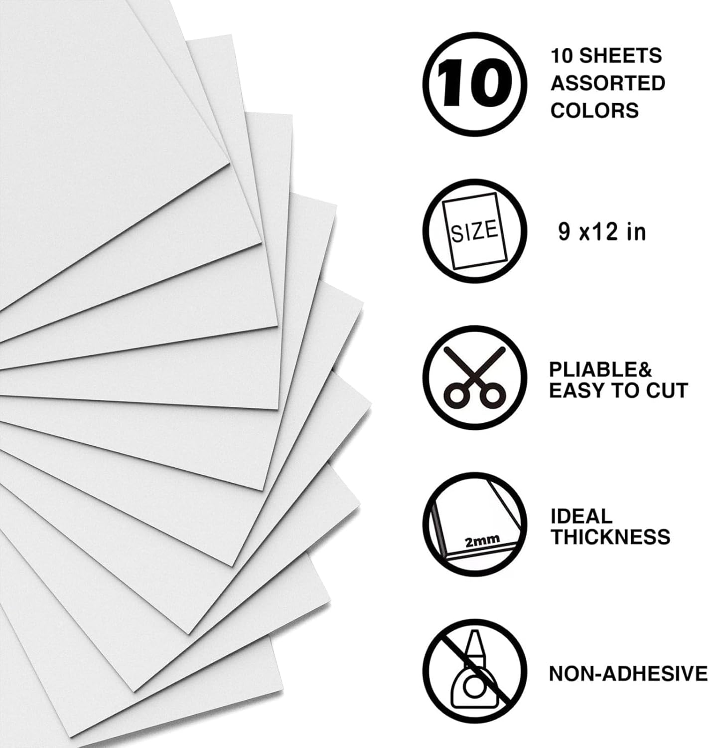 MEARCOOH Foam Sheets Crafts White 9x12 Inch 2mm Eva Color Craft Foam Paper for Crafts Project Preschoolers Classroom Scrapbooking DIY Cosplay(10 Sheets)