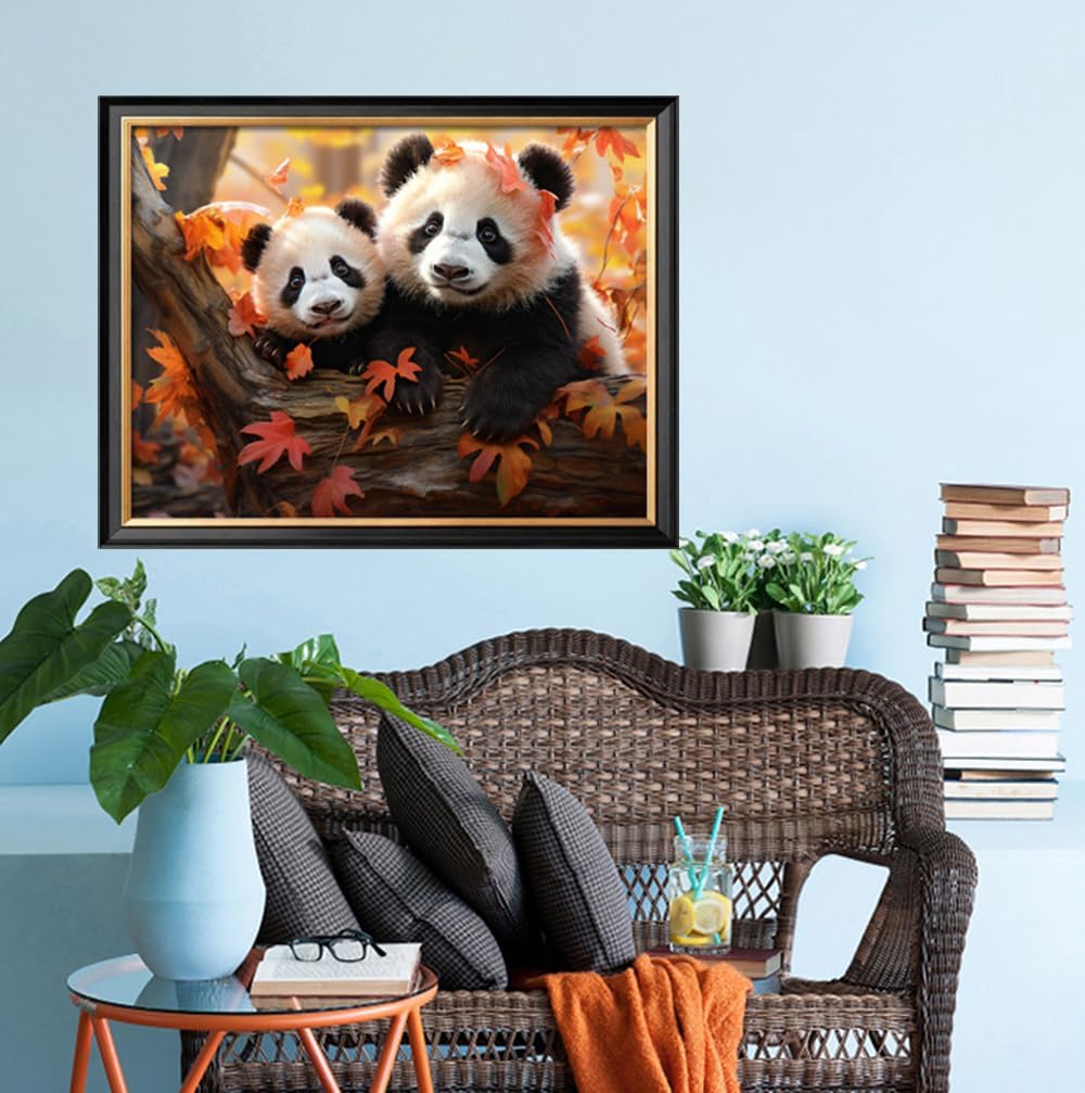 Leczany Cross Stitch Stamped Kit for Adults or Kids - Two Little Pandas | DIY Embroidery Starter Patterns Craft Kit Needlepoint for Beginner | 11CT, 3 Strands | 16.9x13 inches