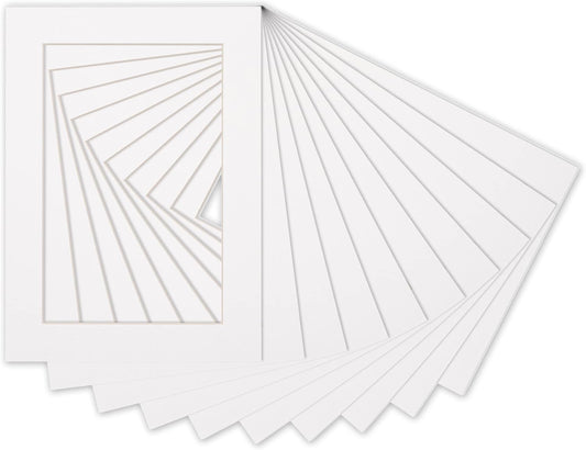5.5x8.5 White Mat for 8.5x11 Frame - Precut Mat Board Acid-Free White 5.5x8.5 Photo Matte For a 8.5x11 Picture Frame, for Family Photos, Show Kits, Art, Picture Framing, Pack of 10 Mats