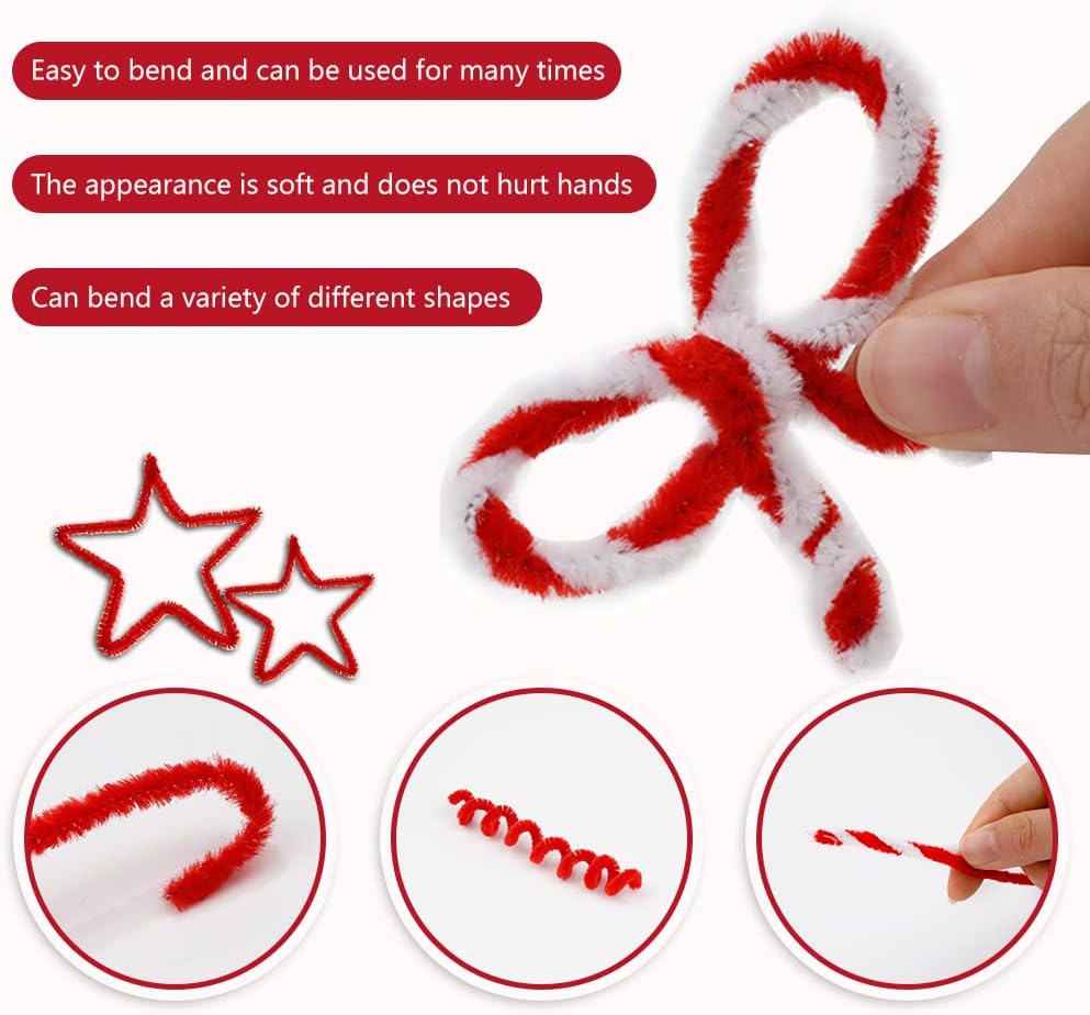 120 Pieces Pipe Chenille Stems, Red Chenille Stems Pipe Cleaners Pipe Cleaners DIY Projects Creative Crafts for Beginner Washington's Birthday Decorations (5 mm x 12 Inch)