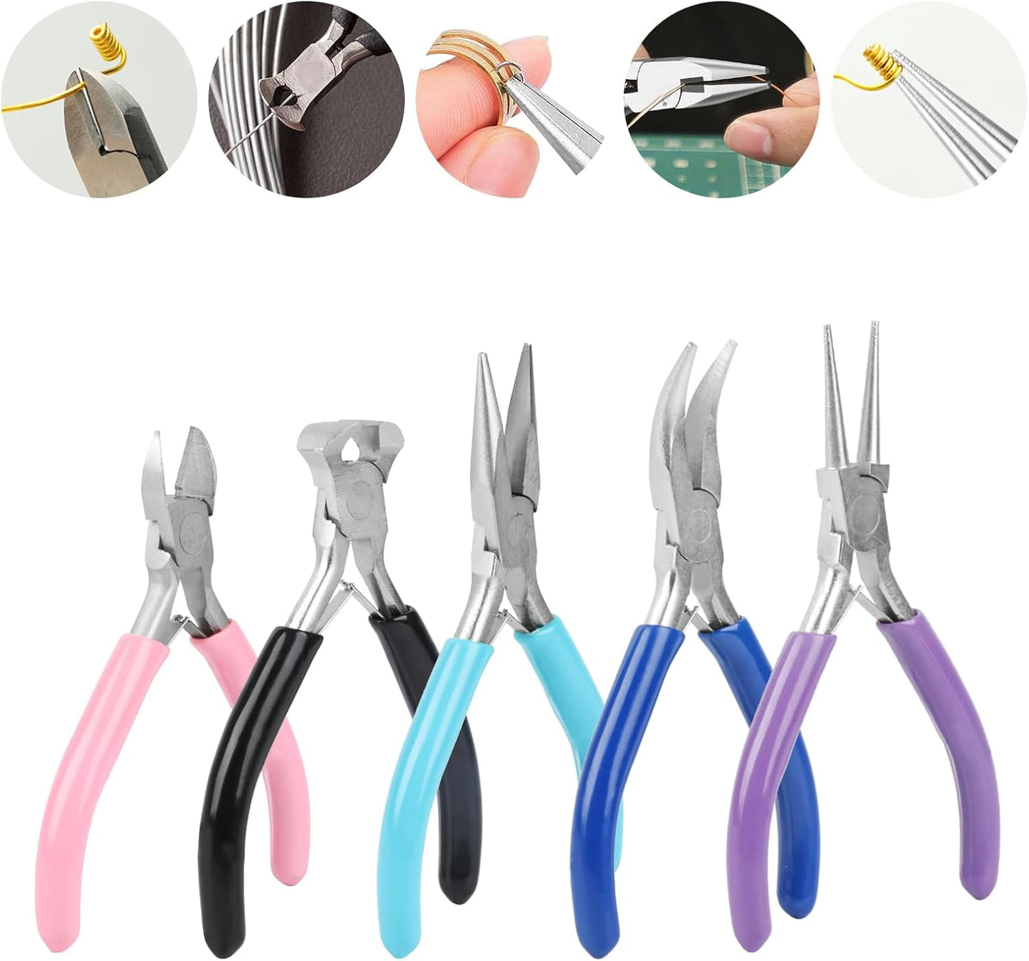 5 Pcs Jewelry Making Pliers Tools,Includes Needle,Round,Chain, Bent & Zipper Pliers for Repair, Wire Wrapping & Crafts DIY Craft Jewelry Making Supplies