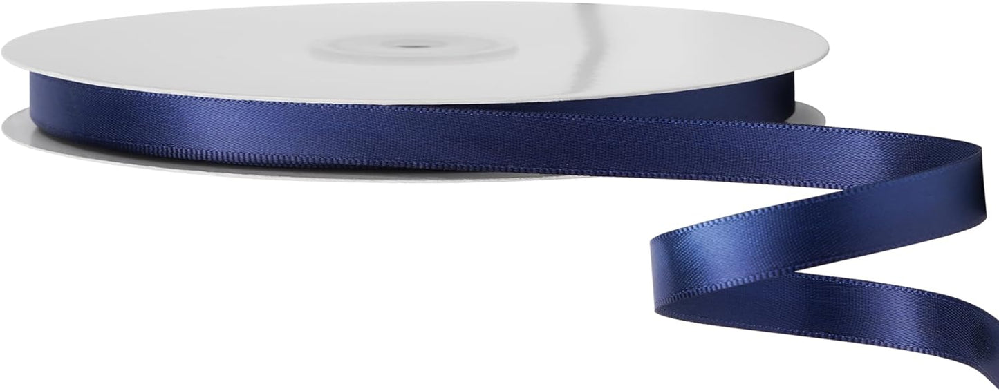 LIUYAXI Navy Blue Double Faced Satin Ribbon, 3/8" X Continuous 100 Yards, Ribbons Perfect for Gift Wrapping Bows Bouquet Wedding Decor DIY Craft and More