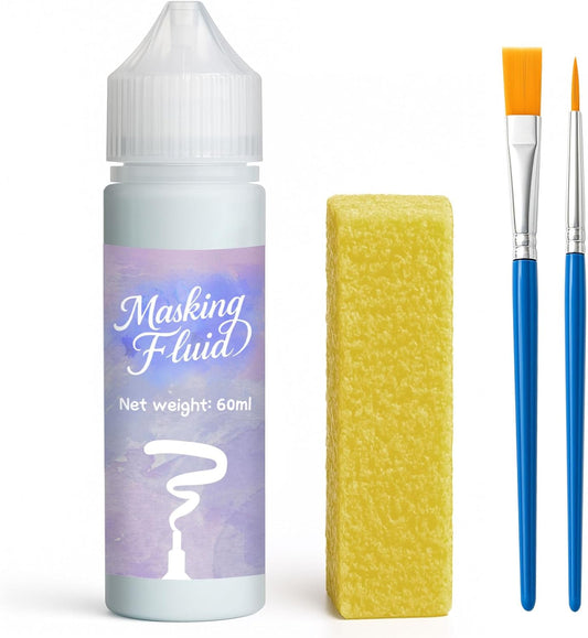 1DFAUL 60ml Masking Fluid for Watercolor Painting, Art Watercolor Masking Fluid Precise White Space, Easy Peel-Off, Water Based Latex, for Artists, Beginners, DIY Canvas Protection (Blue)