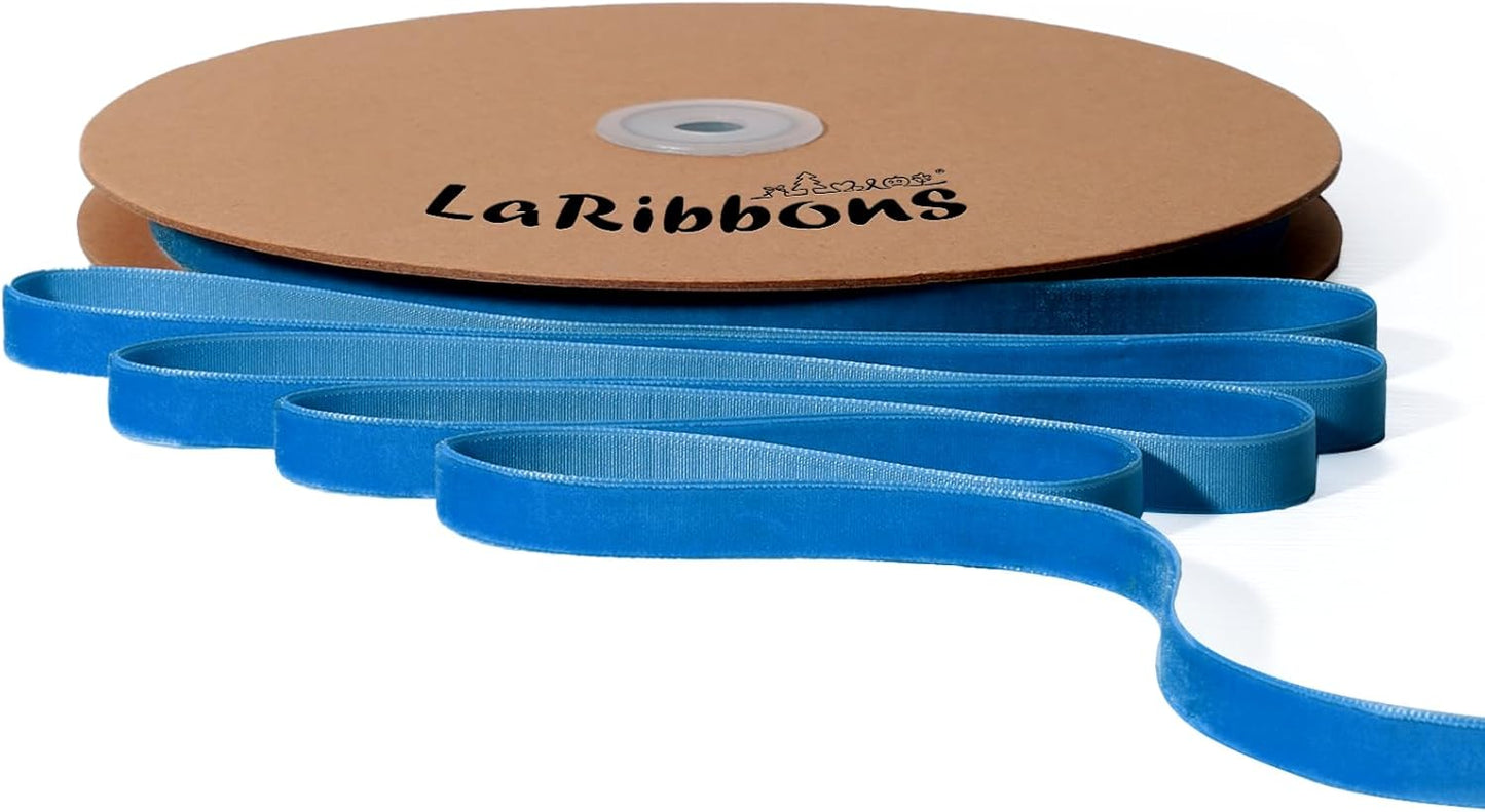 LaRibbons Thin Velvet Ribbon 3/8 Inch x 25 Yards, Dusty Blue Velvet Ribbon for Christmas Tree, Gift Wrapping, Wreath Bow, Outdoor Decoration