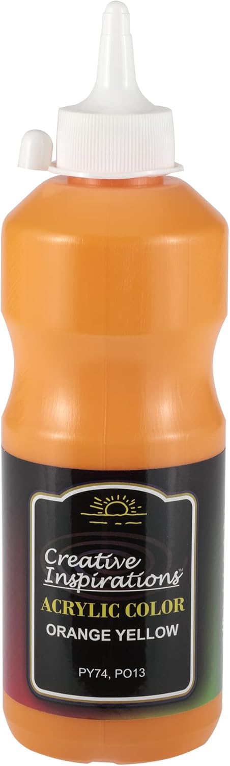 Creative Inspirations Acrylic Paint - Orange Yellow - 500 mL Bottle - Smooth & Creamy Consistency, Vibrant Pigmentation, Great Coverage for Artists - Clean Up with Soap & Water