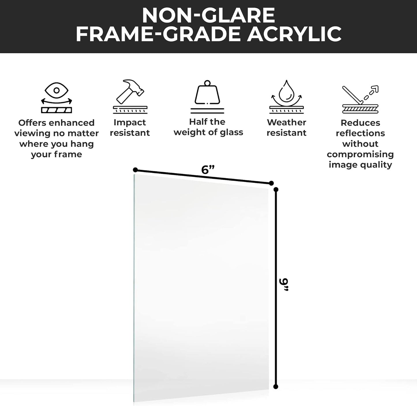 Non-Glare Acrylic Replacement for 6x9 Picture Frame, Replacement Plexiglass for 6x9 Photo Frame, UV-Resistant Non-Glare Acrylic Cover Sheet