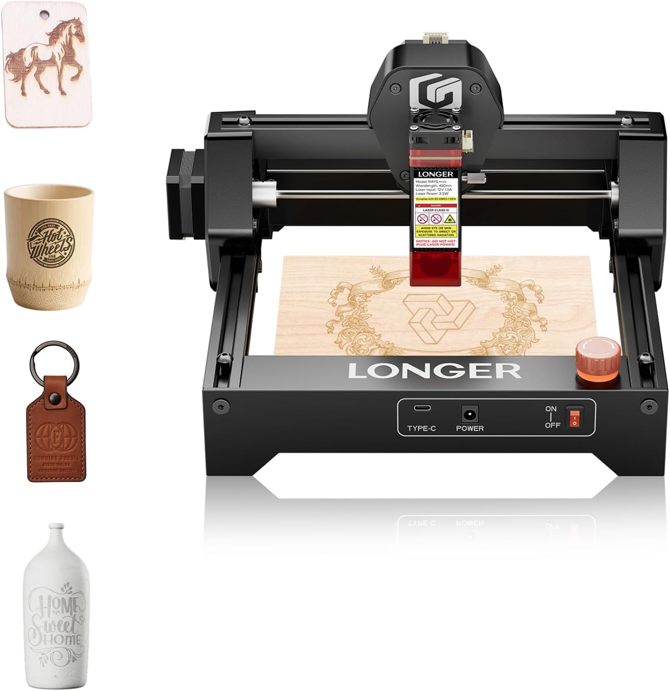 LONGER Ray5 mini Laser Engraver, 12000mm/min High-Speed Cutter for Wood, Metal, Acrylic, Leather, DIY CNC, 130x130mm Engraving Area, WiFi, Emergency Stop Safety (5.5W) Diameters