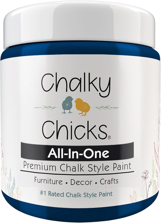 Chalky Chicks All-in-One Chalk Paint for Furniture or Cabinet - 8 Fl Oz - Matte Finish DC Blue Navy Blue for Metal, Wood Furniture Paint - No Sanding All-in-One for Home Decor & Crafts, USA Made