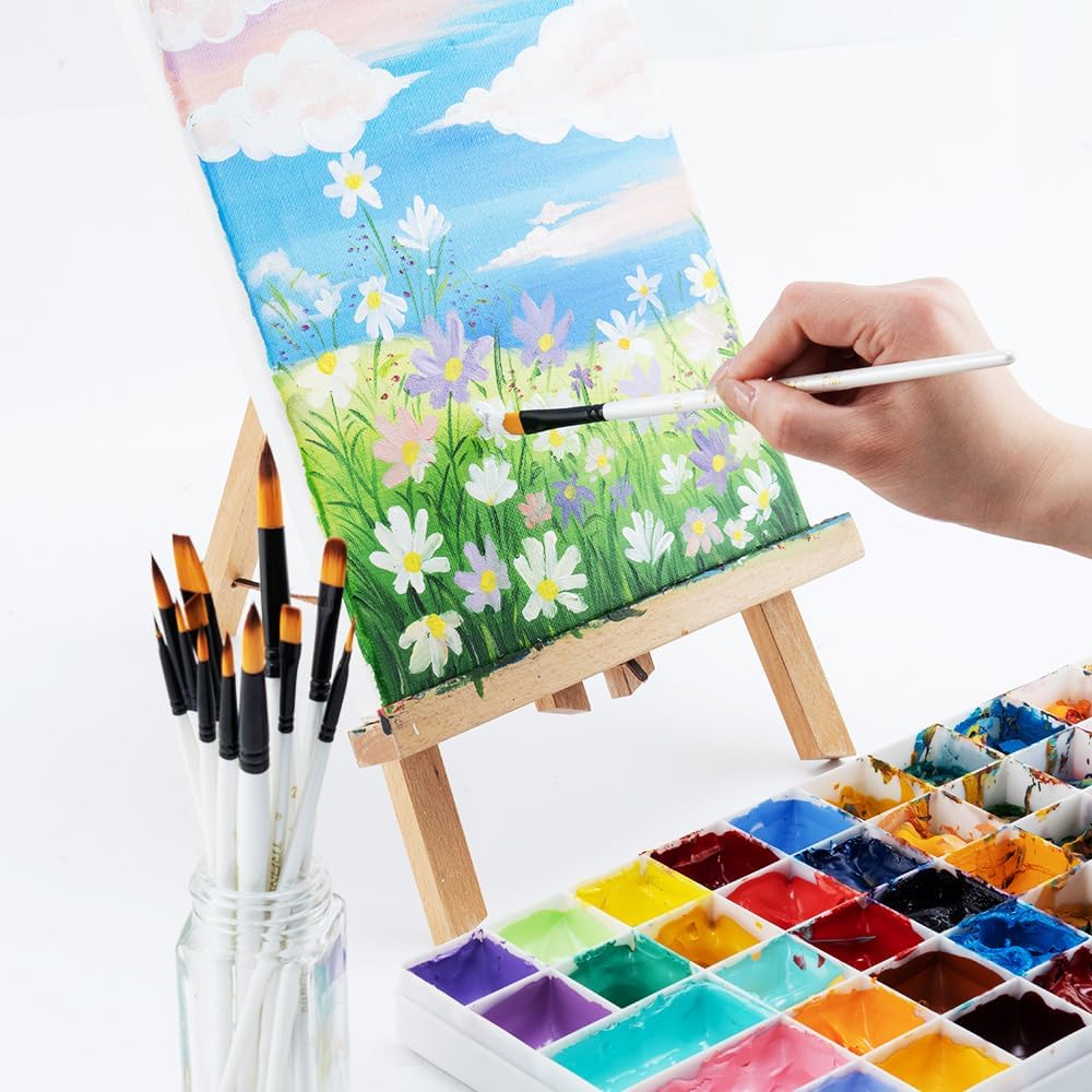 Transon 14pcs Art Painting Brush Set for Acrylic, Watercolor, Gouache, Oil and Hobby Painting White Color