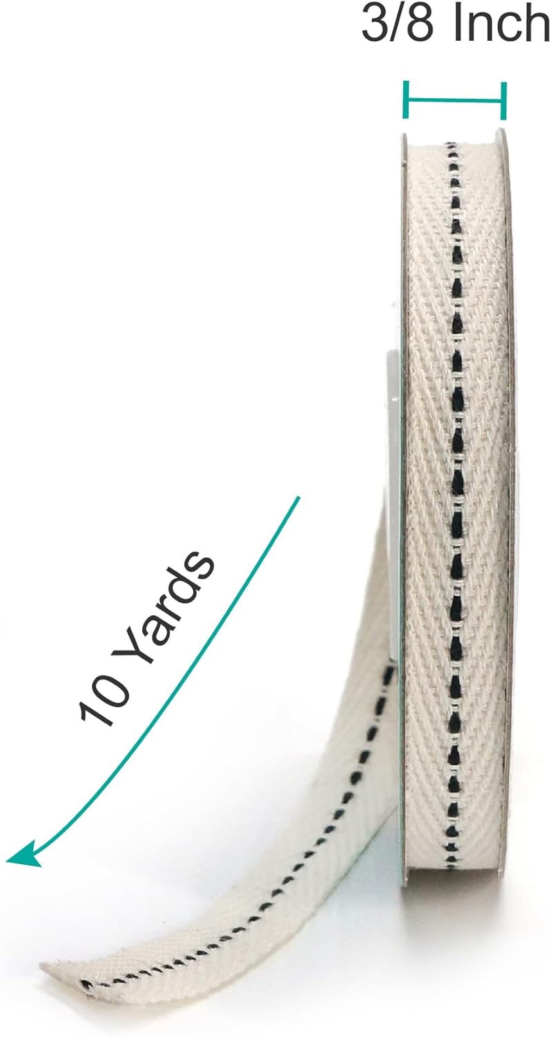 CT CRAFT LLC Ivory Cotton Black Stitched Ribbon 3/8" x 10 Yards for Home Décor Gift Present Wrapping DIY Crafts Birthday Wedding Bouquet Christmas