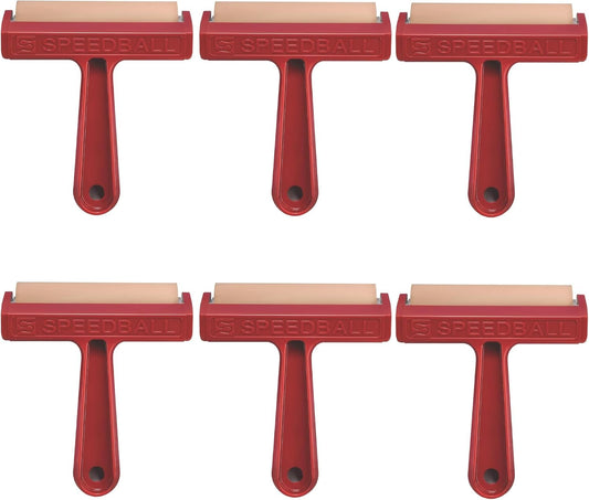 Speedball Pop-in Soft Rubber Brayer, 4" (6-Pack) – Roller Tool for Crafting and Block Printing, Vinyl, Comfort Grip Handle