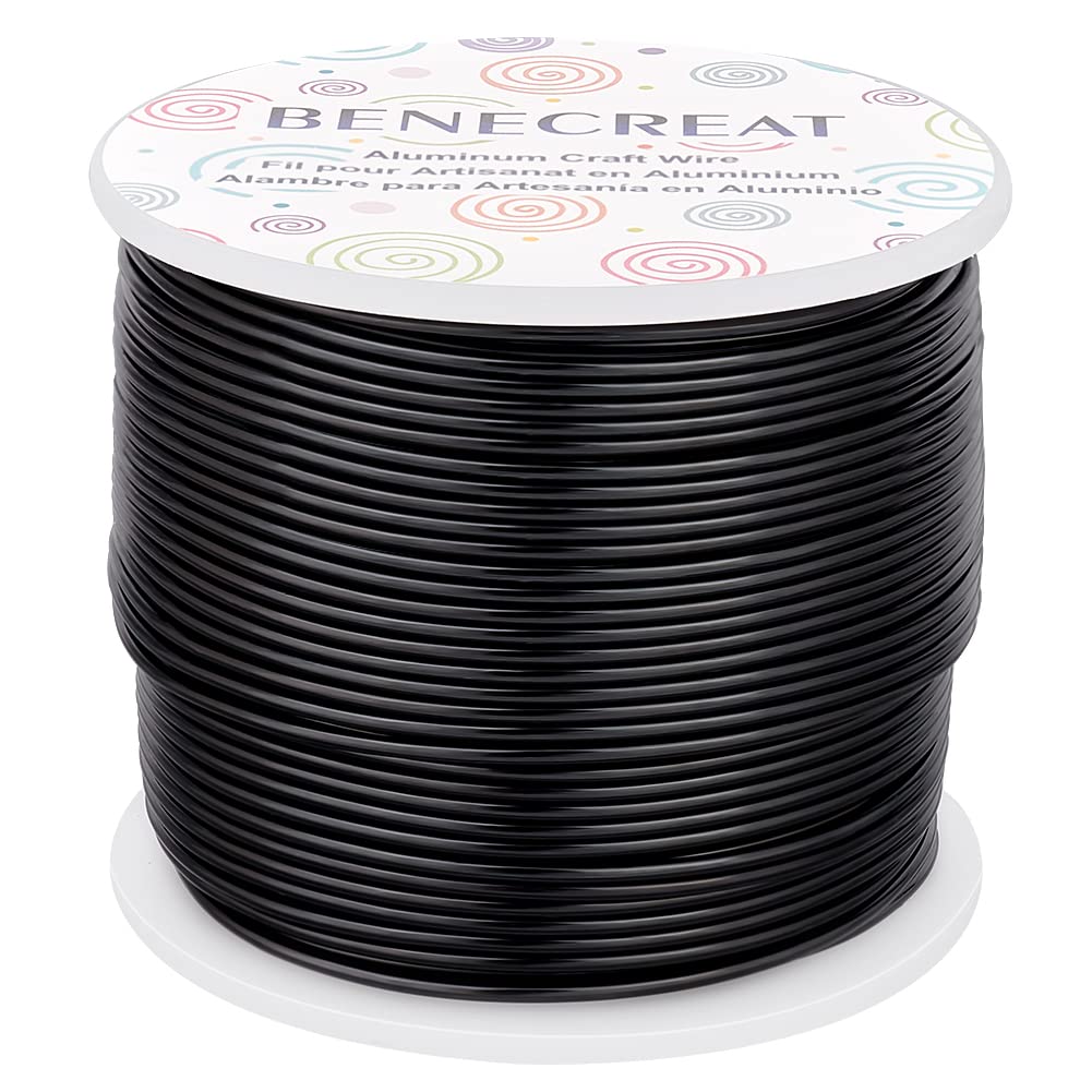 BENECREAT 15 Gauge 220FT Black Aluminum Wire Anodized Jewelry Craft Wire for Floral Beading, Plant Gardening, Decor