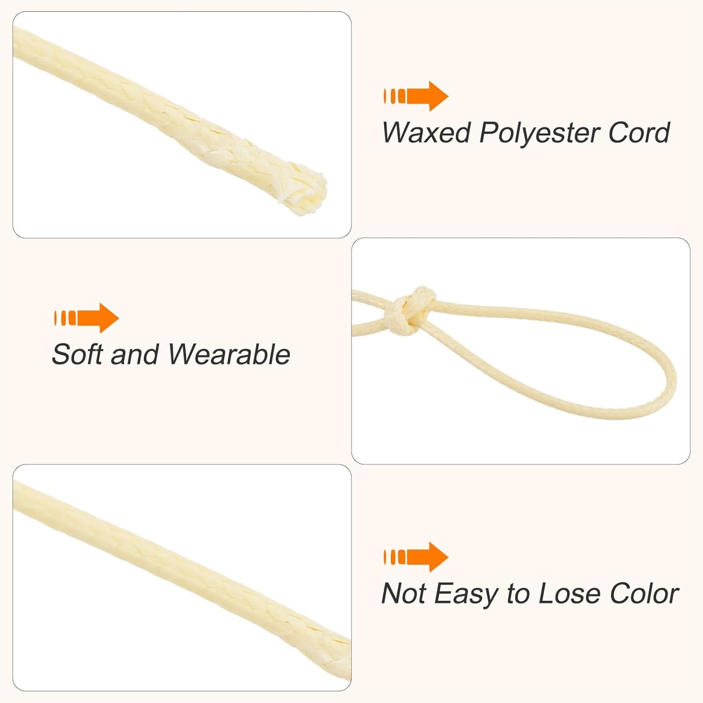 MECCANIXITY Waxed Cord 0.8mm Waxed Polyester Cord 175 Yard Wax String for Bracelet Making,Necklaces, Beading,Jewelry Making and DIY Crafts(Beige)