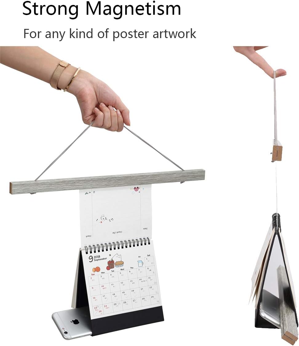 Ywlake Magnetic Poster Hanger, 11x17 11x14 11x22 Poster Frame Wood Wooden Magnet Print Posters Dowel Scroll Hanger Hangers Hanging Kit for Walls Map Canvas Artwork (Grey, 11")