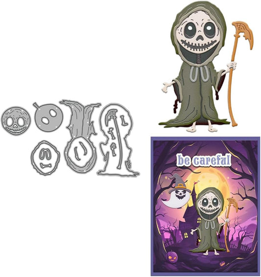 Halloween Clear Silicone stampReusable Stamp with Pumpkins, Skulls, Bats, Santa Claus, and Holiday Designs. Used for Making Cards, scrapbooks, and DIY templates (Halloween Grim Reaper)