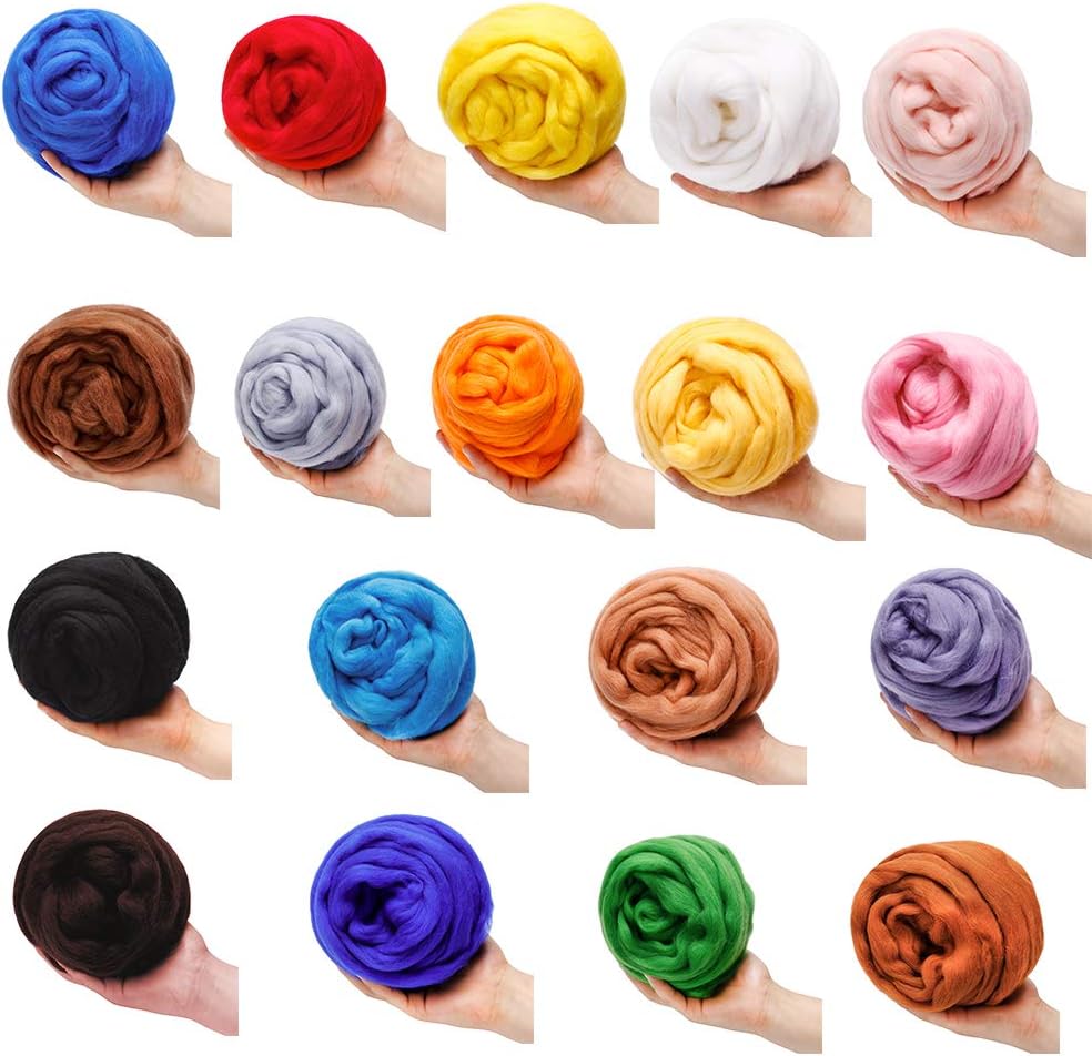 3.53oz Wool Roving Yarn, Wool Felting Supplies, Pure Wool, Chunky Yarn, Spinning Wool Roving for Needle Felting Wet Felting DIY Hand Spinning (Pink)