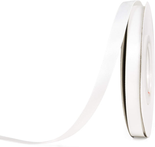YAMA White Double Faced Satin Ribbon 3/8 Inch 25 Yards Thin White Ribbon for Gift Wrapping Crafts Bows Wedding Party Decoration
