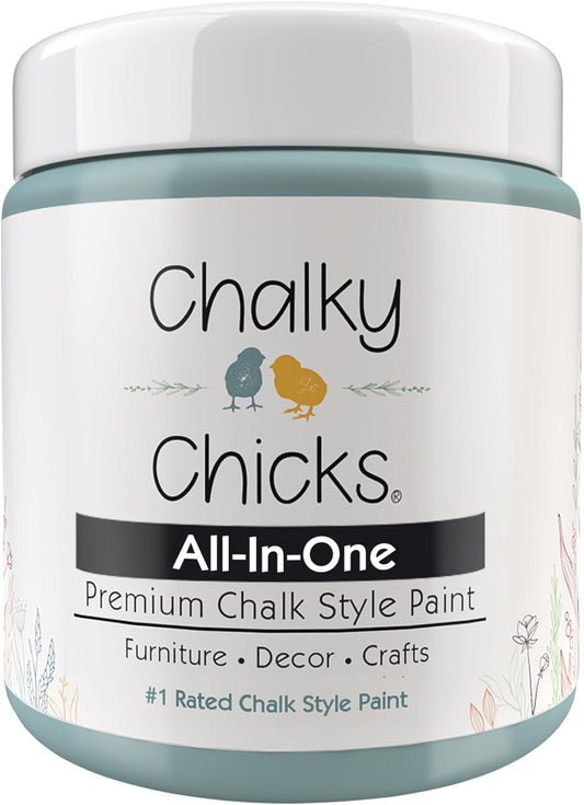 Chalky Chicks All-in-One Chalk Paint for Furniture or Cabinet - 8Fl Oz - Matte Finish Stormy Seas (Light Blue) for Metal, Wood Furniture Paint - No Sanding All-in-One for Home Decor & Crafts, USA Made