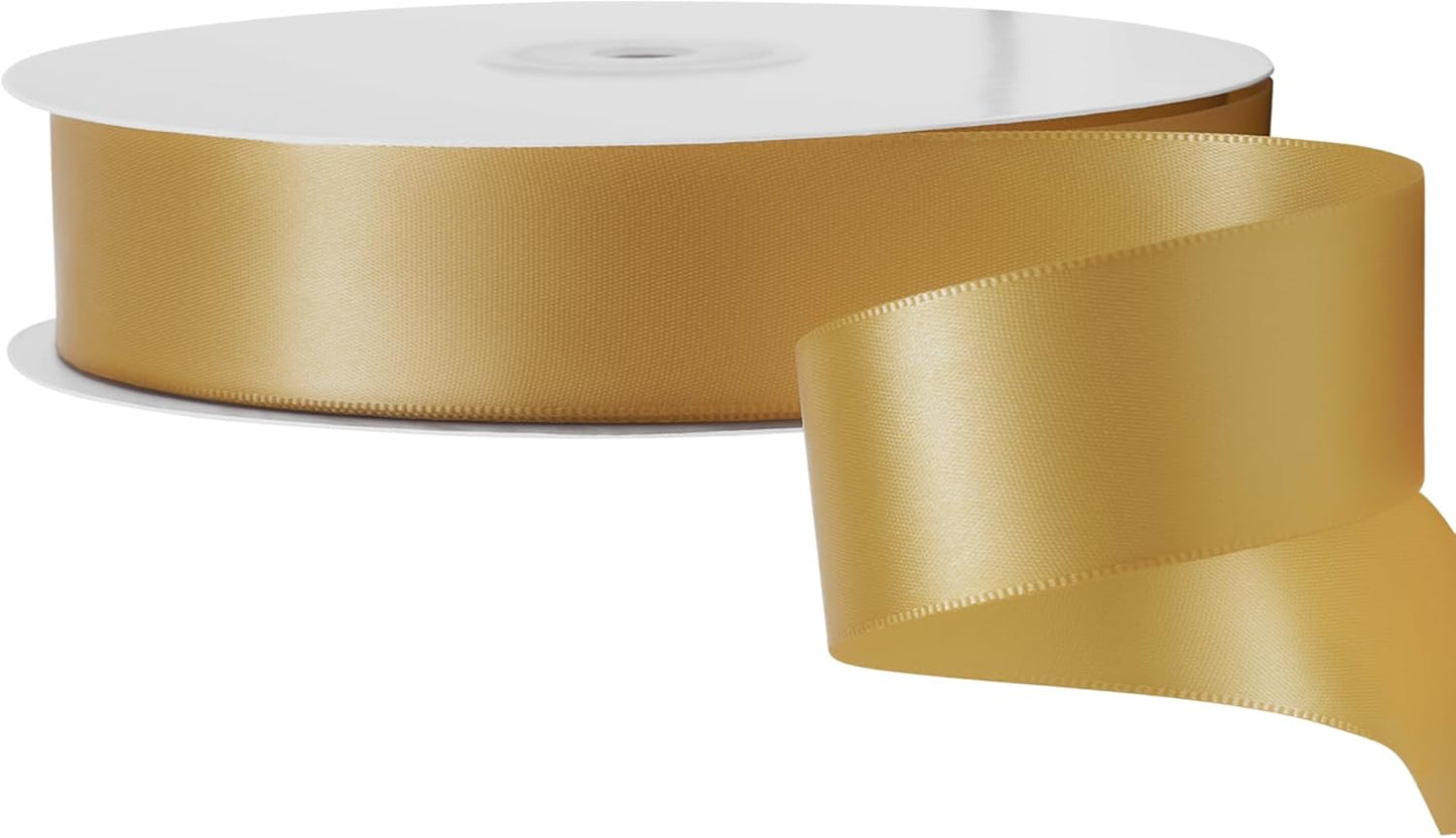 LIUYAXI Old Gold Double Faced Satin Ribbon, 1" X Continuous 50 Yards, Ribbons Perfect for Gift Wrapping Wedding Bouquet Decor DIY Craft Bow Making & Other Projects