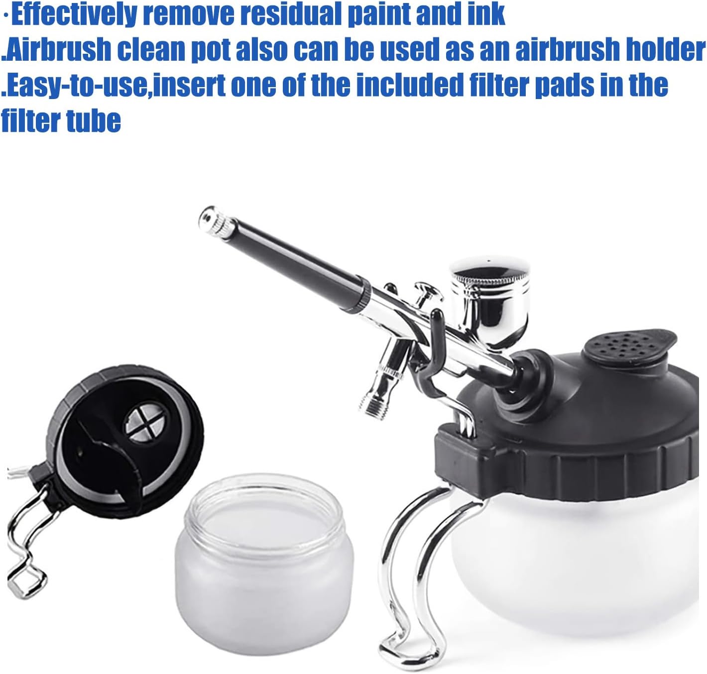 Multi-Purpose Airbrush Cleaner Cleaning Pot Strong Glass Filters Cleaner Airbrush and Airbrush Holder,Airbrush Cleaning Pot Strong Glass Jar Bottles Kit with Airbrush Holder Station