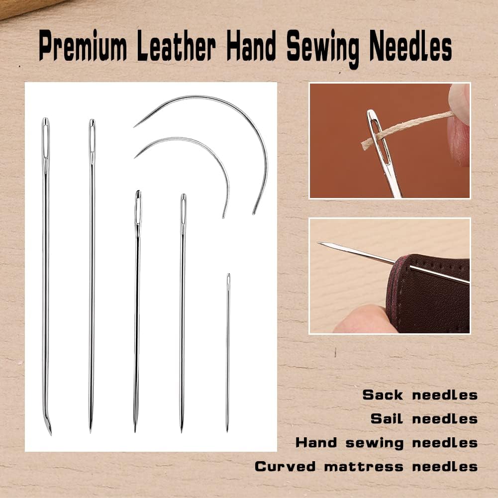 Ftyiwu Waxed Thread, Upholstery Needle and Thread 55 Yards 150D Flat Leather Sewing with 7PCS Hand Sewing Needles for Home Upholstery Carpet Canvas Repair Leather Sewing (Beige)