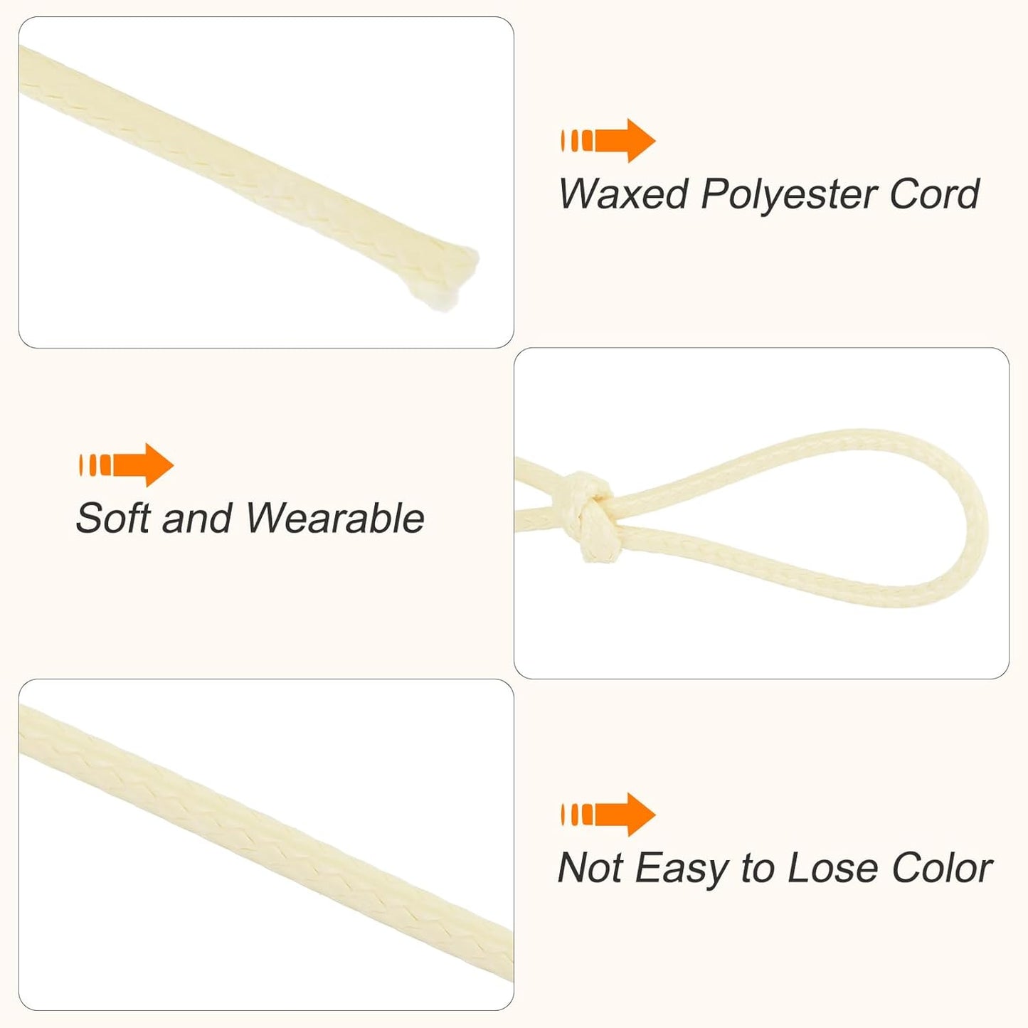 MECCANIXITY Waxed Cord 0.5mm Waxed Polyester Cord 175 Yard Wax String for Bracelet Making, Necklaces, Beading, Jewelry Making and DIY Crafts(Beige)