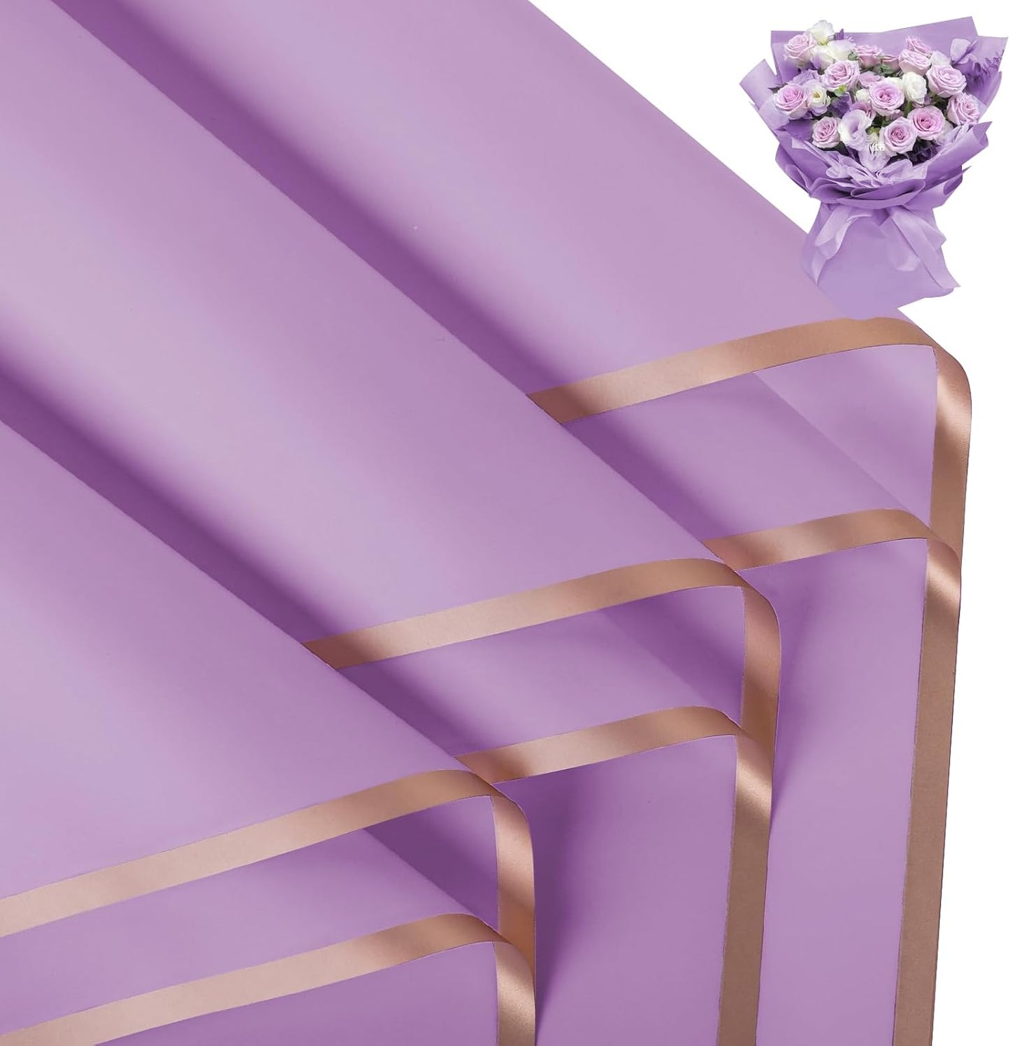 FUHITIM 20 Sheets Flower Wrapping Paper - Waterproof Floral Bouquet Packaging Paper for DIY Crafts，Florist Supplies Packaging Paper for Wedding Birthday Gift (Light Purple)
