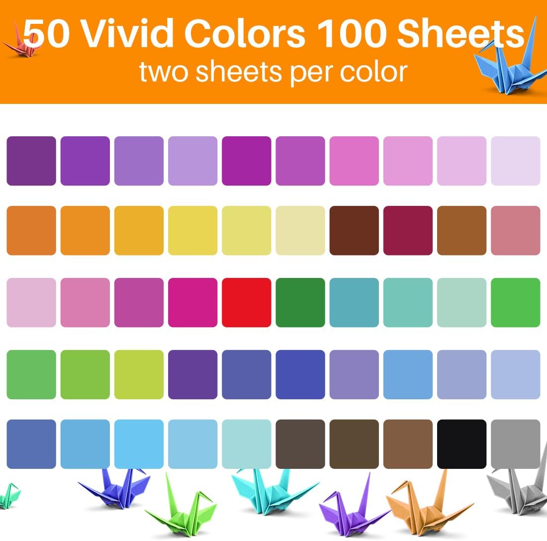 Opret Origami Paper Large, 100 Sheets 9.8x9.8 inch 25x25 cm Origami Paper 50 Vivid Colors Single Sided for Arts and Crafts Projects