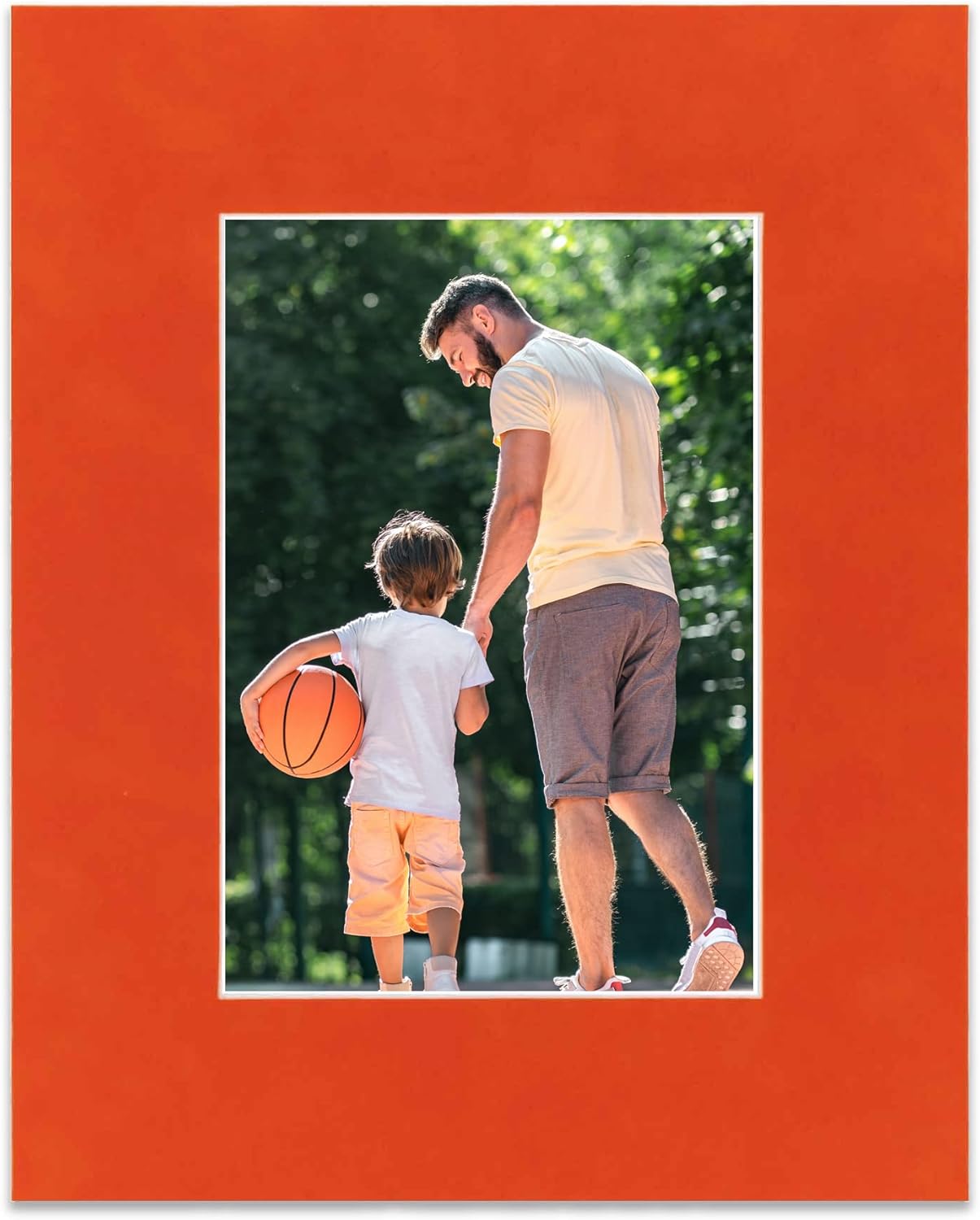 Pack of Ten Acid Free 11x14 Mats Bevel Cut for 8.5x11 Photos - Orange Suede Precut Matboards With Backing Boards and Self Seal Photo Mat Bags For Pictures, Photos, Framing - 4-ply Thickness