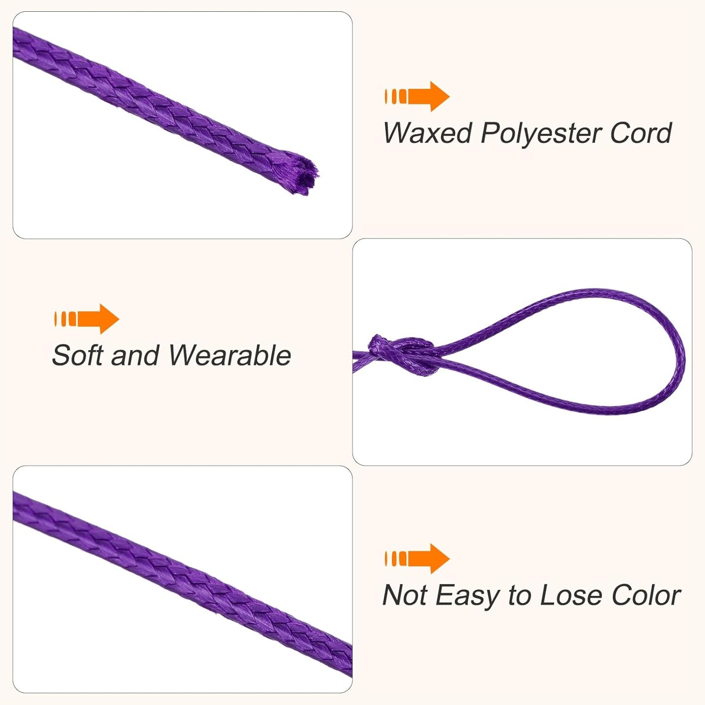 MECCANIXITY Waxed Cord 1mm Waxed Polyester Cord 175 Yard Wax String for Bracelet Making,Necklaces, Beading,Jewelry Making and DIY Crafts(Dark Purple)