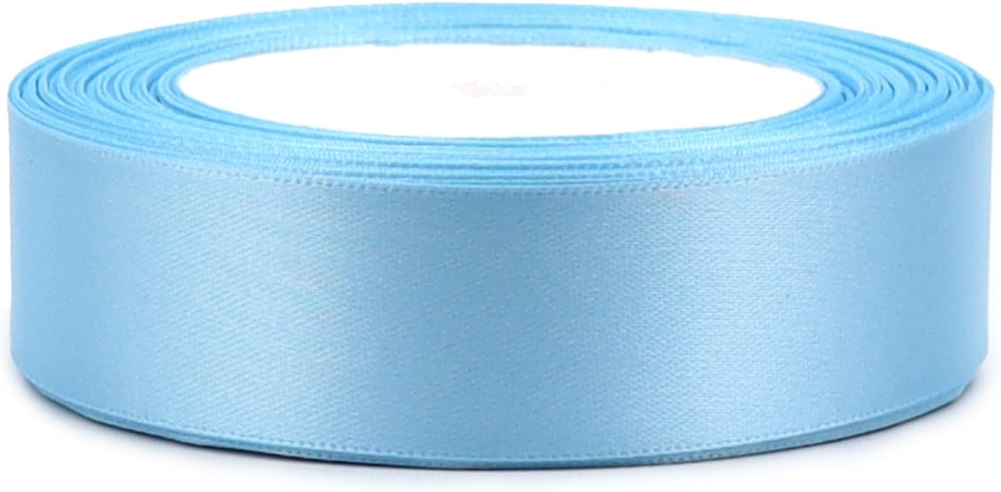 Sky blue Solid Satin Ribbon 1 Inch 25 Yards Solid Polyester Fabric Ribbon for Gift Wrapping Wedding Christmas Baby Shower Birthday Party Decoration Handmade Immortal Flower Craft