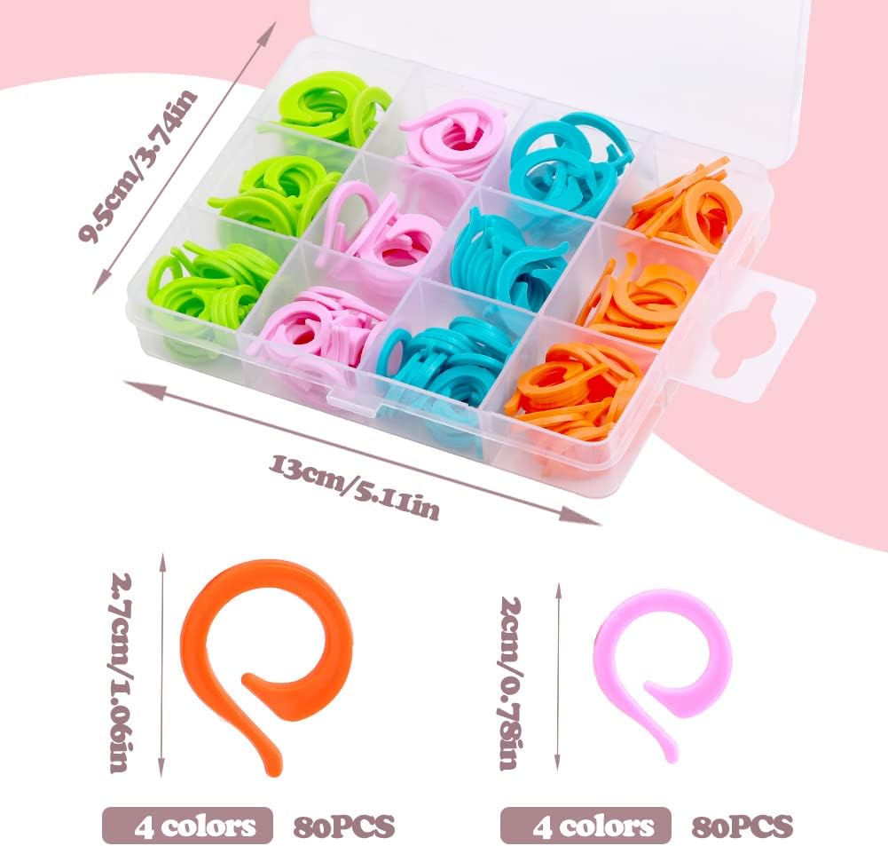 LUNARM Stitch Markers for Crocheting with Plastic Box, 80 Pcs Small and 80 Pcs Large Open Knitting Markers Rings for DIY Handmade Crafts