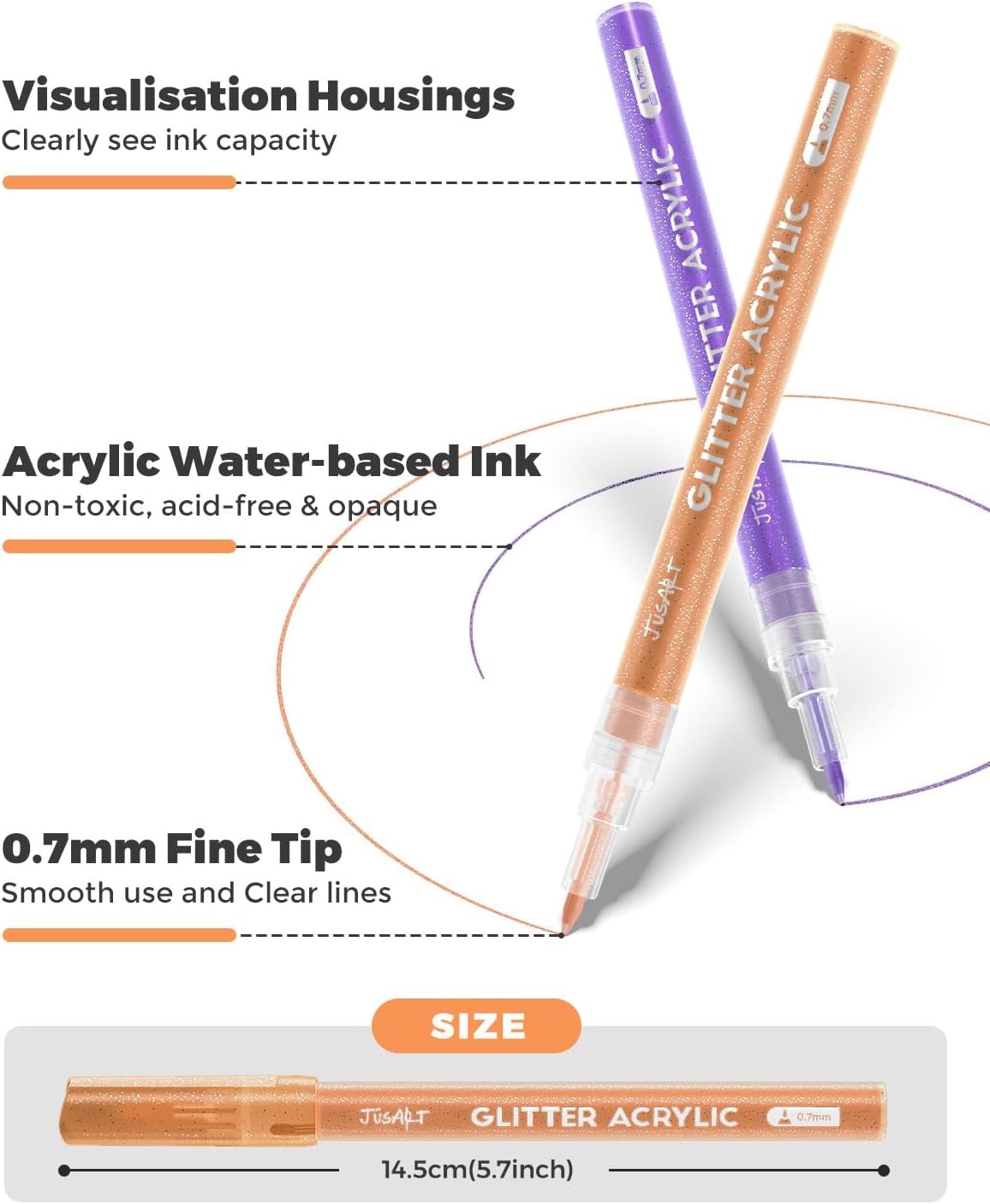 16 Colors Acrylic Glitter Markers Pen, Glitter Paint Pens, 0.7mm Fine Point Tip Metallic Shimmer Marker, Kids Adults DIY Crafts Making, Greeting Birthday Cards Present, Drawing, Scrapbooking Supplies