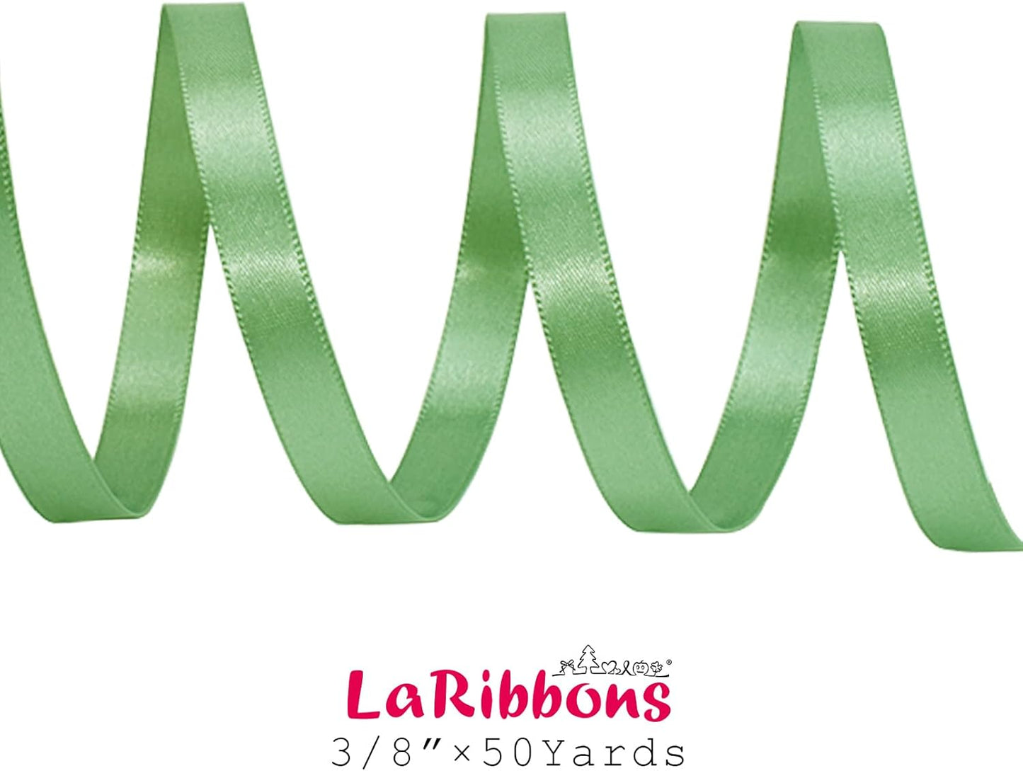 LaRibbons Sage Green Satin Ribbon 3/8 Inch 50 Yards Thin Luxury Double Faced Green Silk Ribbon for Flower Bouquet Crafts Gift Wrapping Wedding Decoration