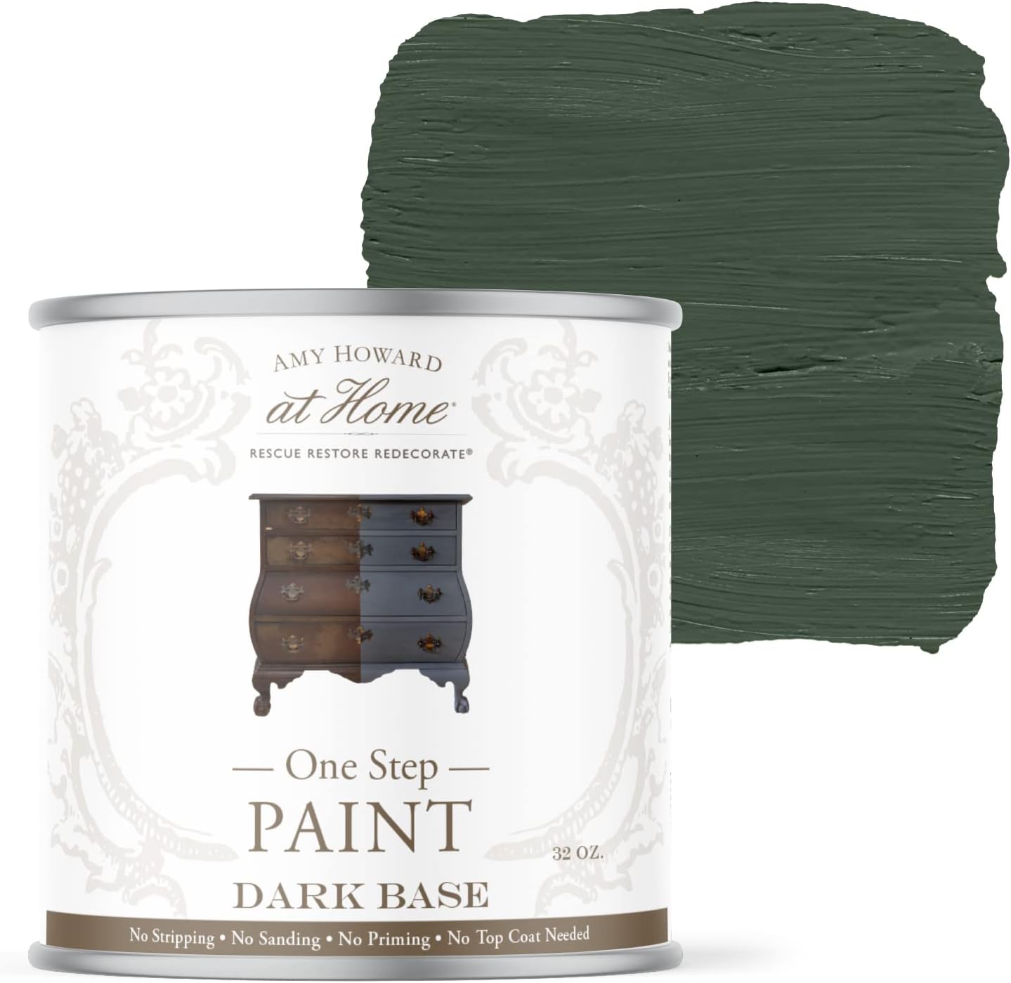 AMY HOWARD AT HOME Chalk-Based One Step Paint for Furniture, Cabinetry, Decor, Finish, and More | No Stripping, Sanding, or Priming | Dark Base | 32 Ounce | Cherbourg