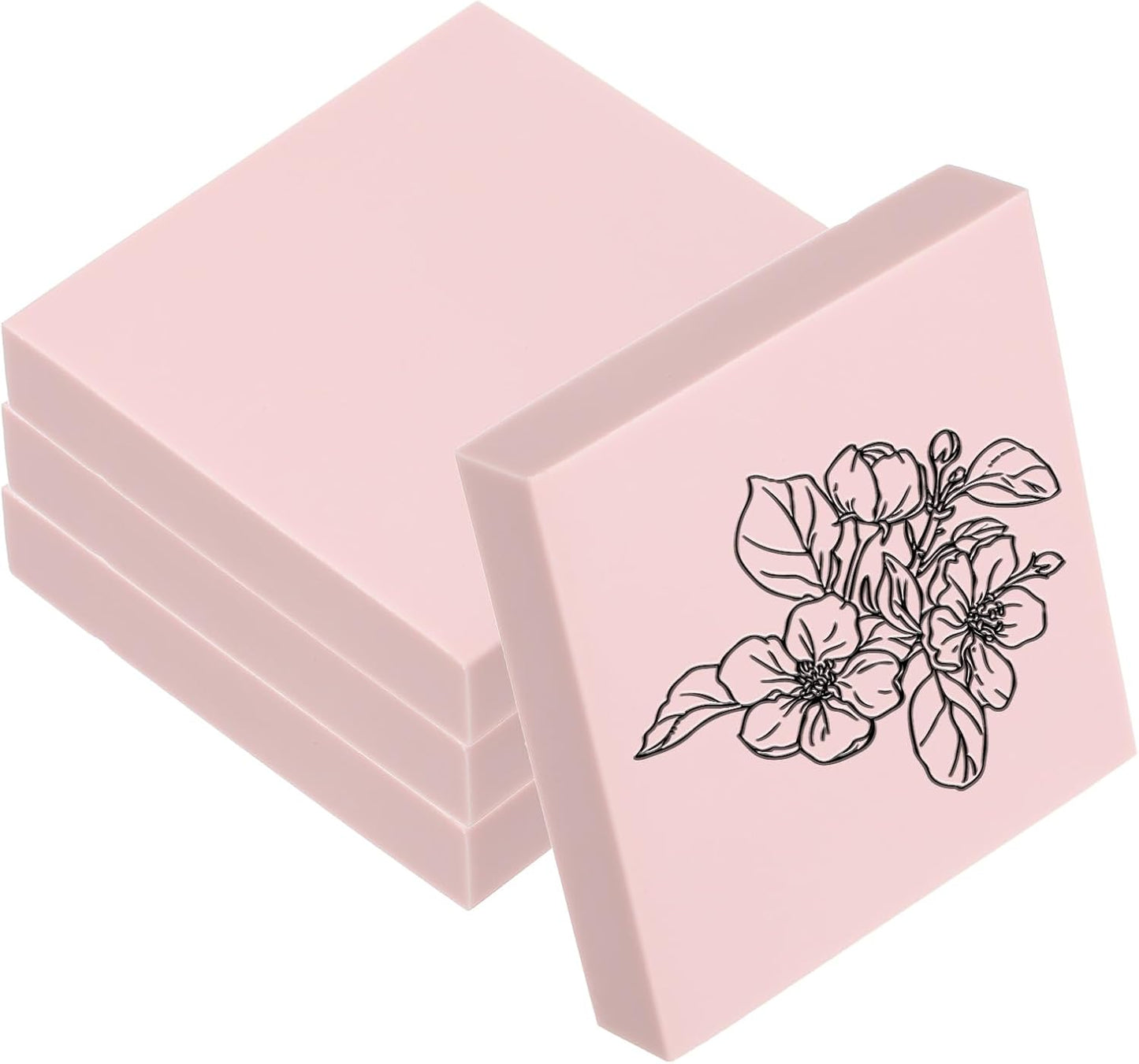 PATIKIL 4Pcs 2X2" Rubber Carving Blocks, Soft Linoleum Art Carving Block Square Crafts Stamp Making for Printmaking Stamps Carving Supplies, Pink
