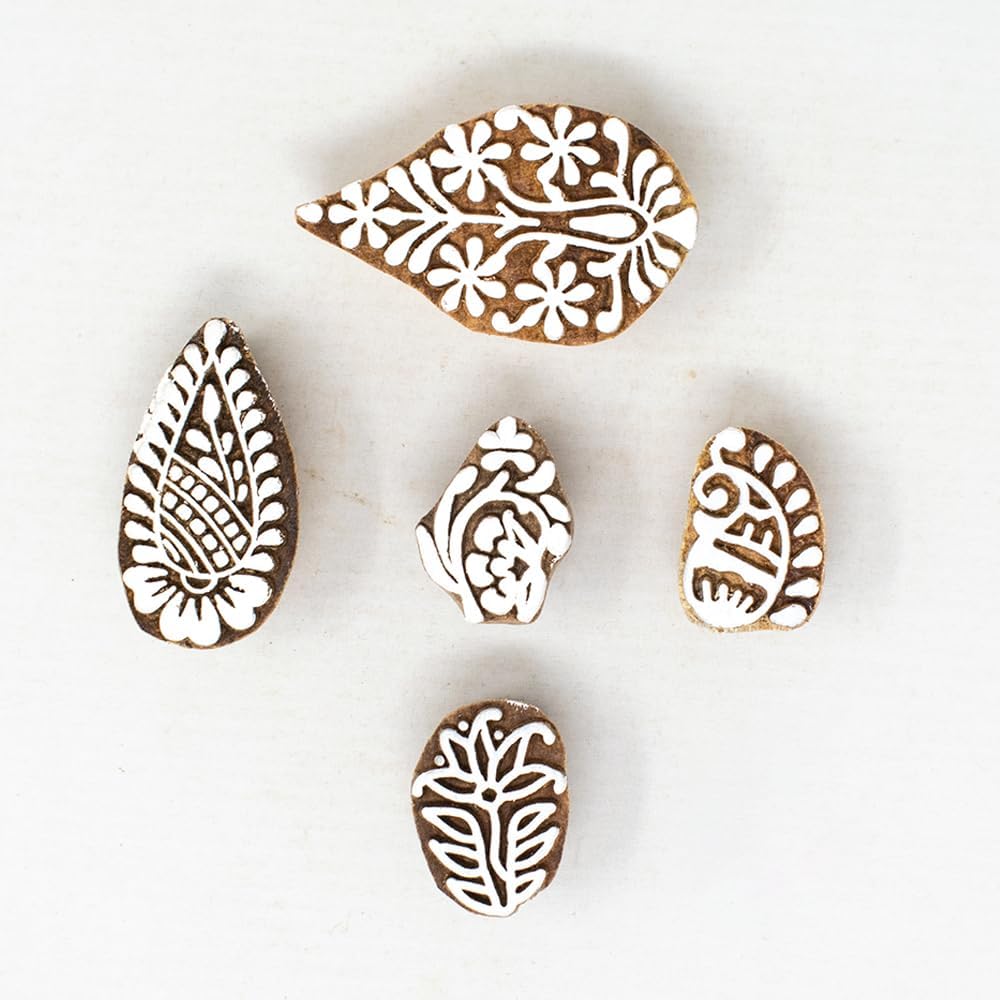 Small Floral Design Pottery Stamps - Indian Wooden Printing Stamps for Block Printing/Craft Card Making/Scrapbook/Clay Set of 5 | Hashcart®