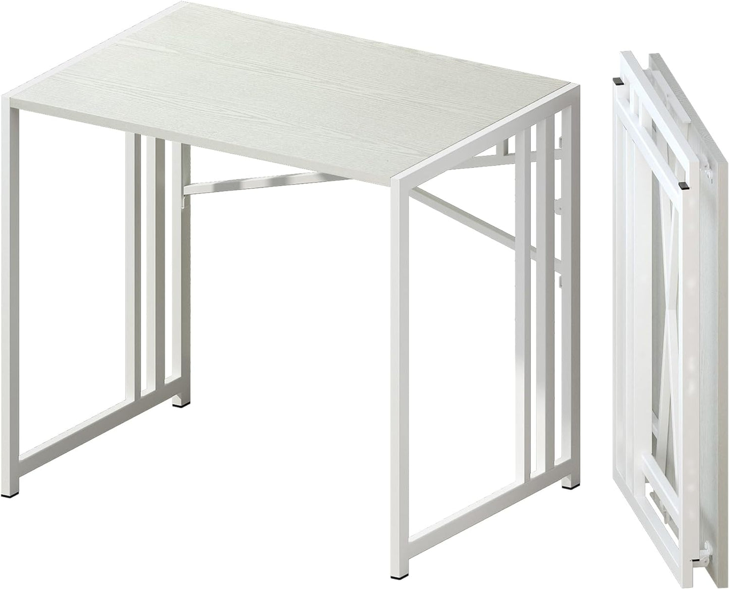 Small Folding Desk 32 inch, No Assembly Required Small Office Desk, Writing Gaming Computer Camping Desk, White